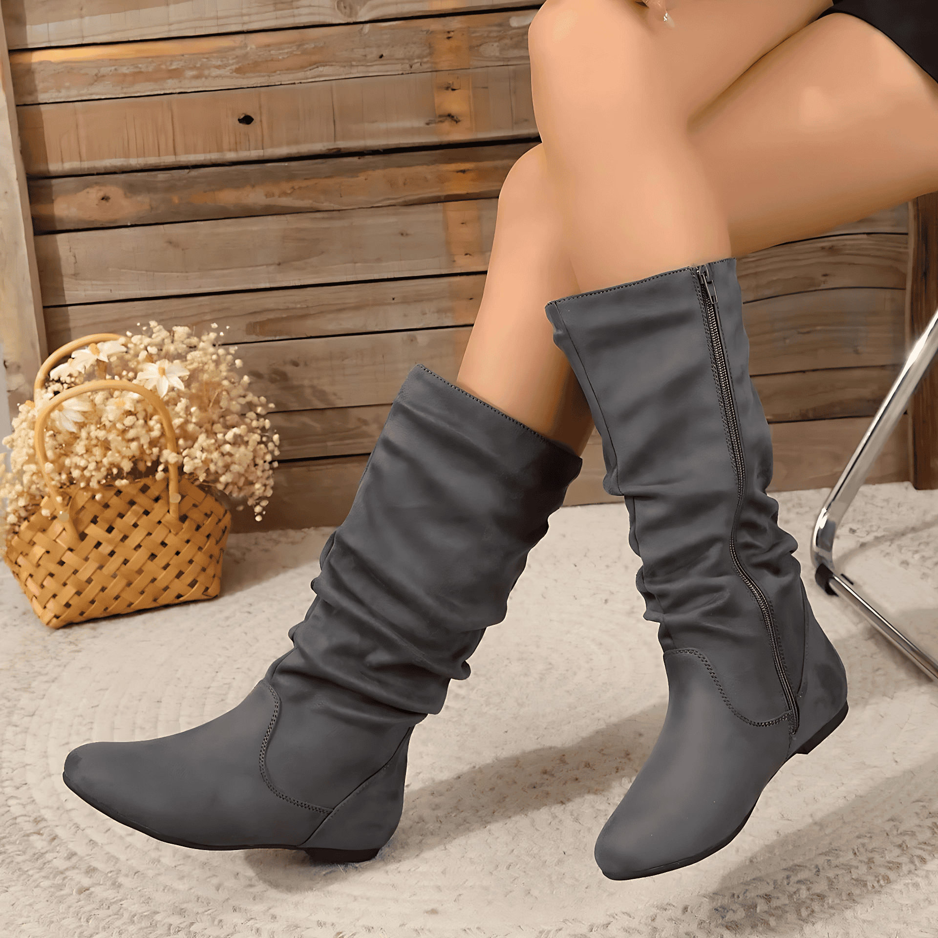 Studio Harvyn | Women - Mid-Calf Slouch Boots - Flat Sole