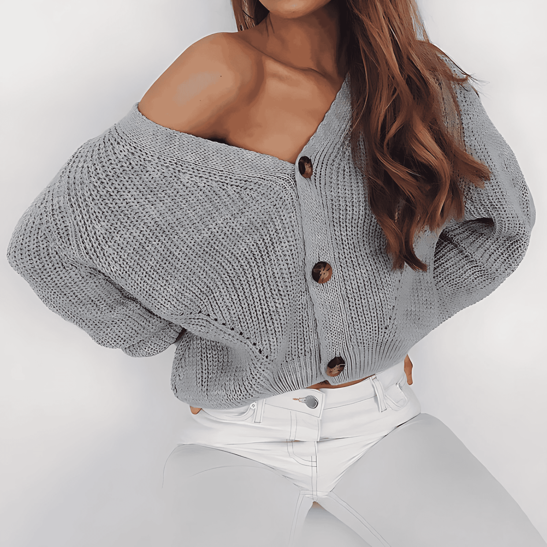 Studio Harvyn | Women - Oversized Deep V-Neck Cardigan with Buttons