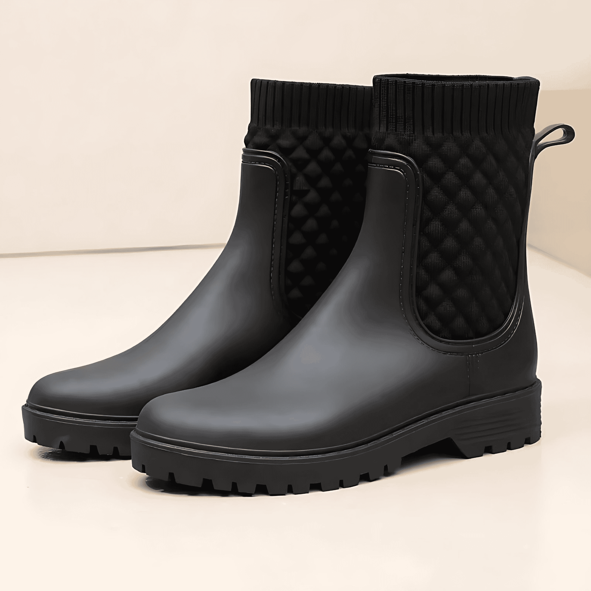 Studio Harvyn | Women - Quilted Knit Ankle Rain Boots - Slip-On Style