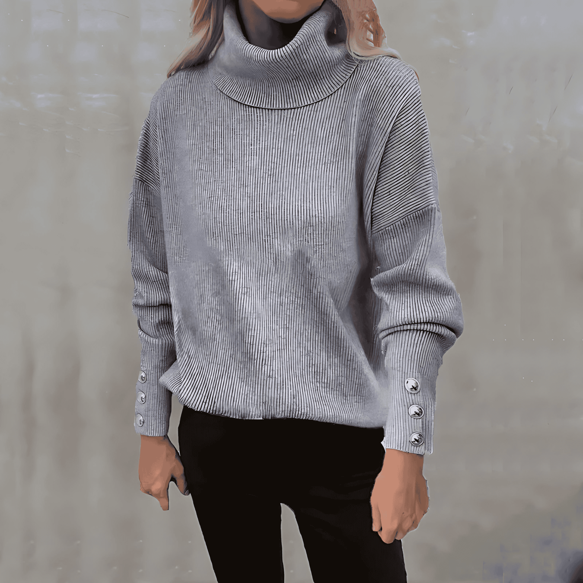 Studio Harvyn | Women - Ribbed Turtleneck Pullover - Oversized