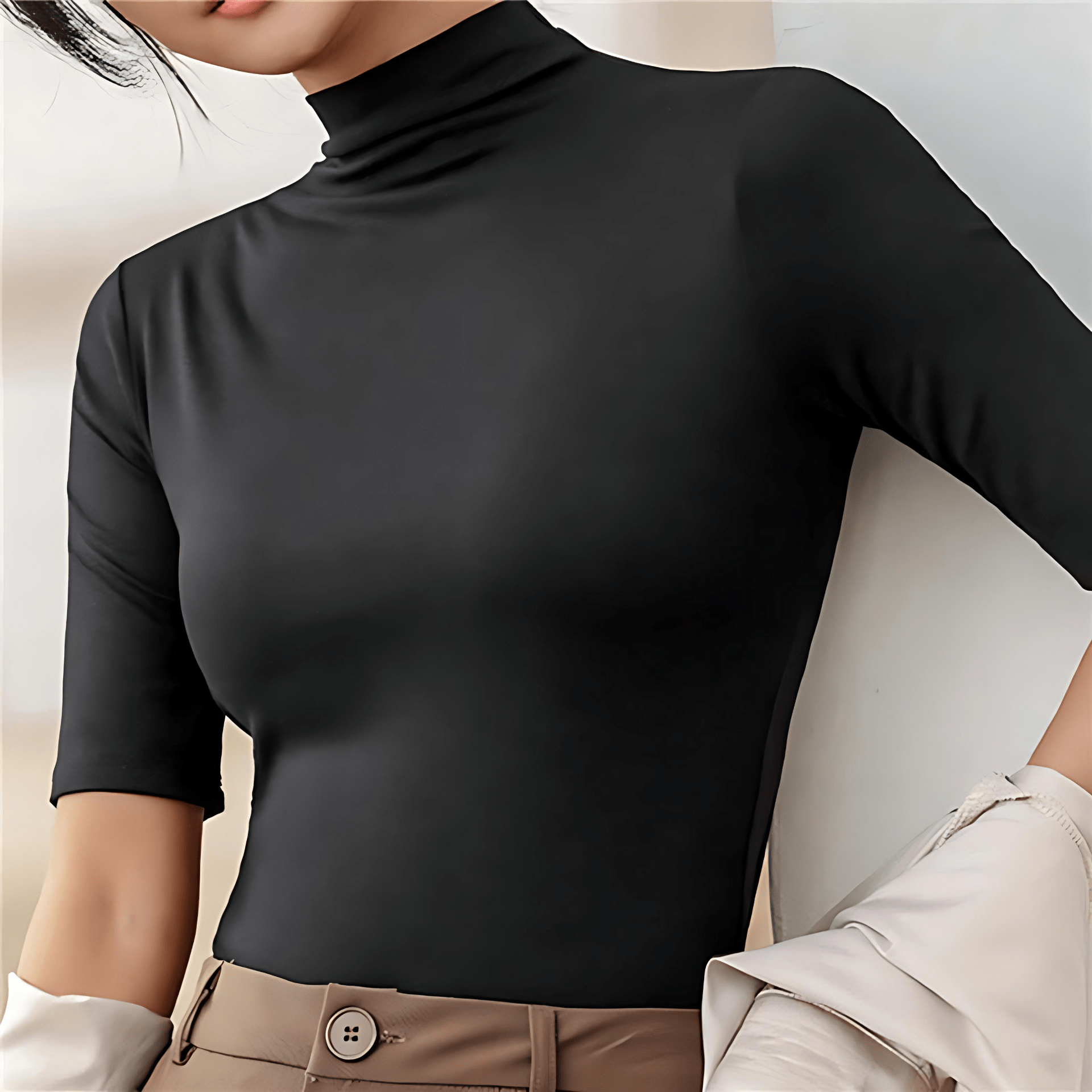 Studio Harvyn | Women - Slim Fit Half Sleeve Turtleneck Top