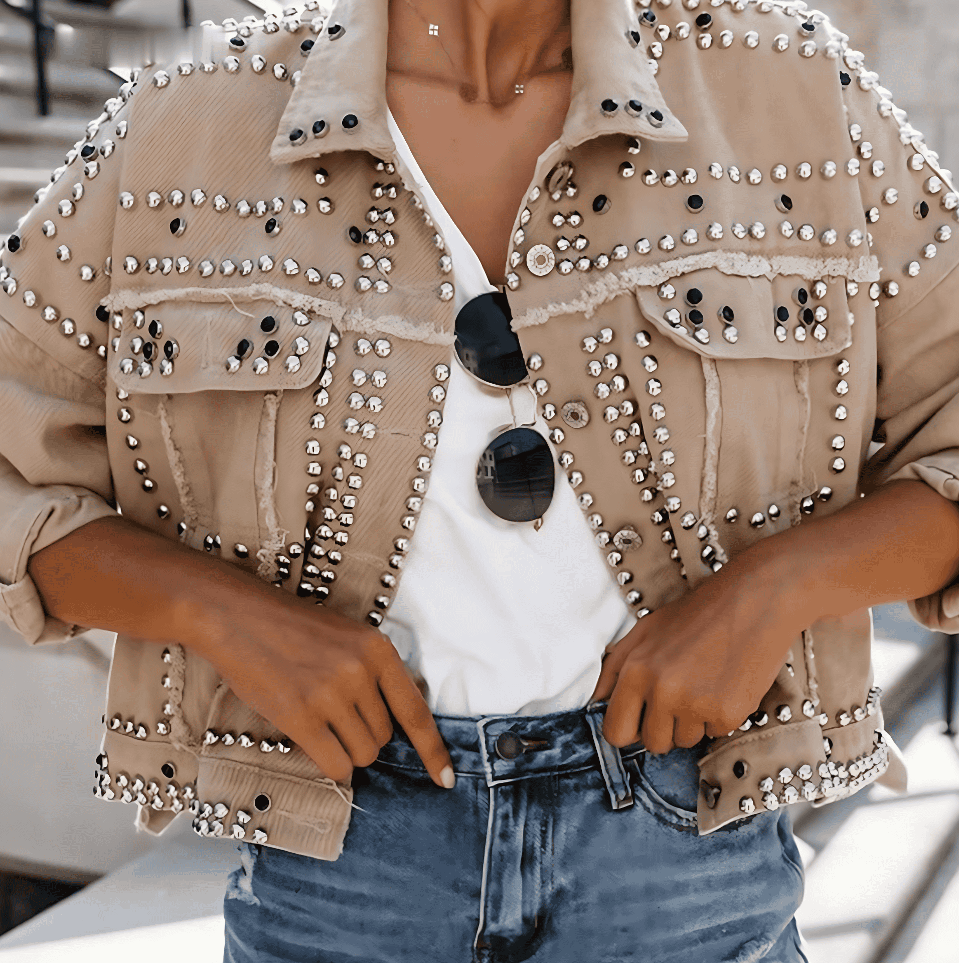 Studio Harvyn | Women - Studded Bomber Jacket - Button Front