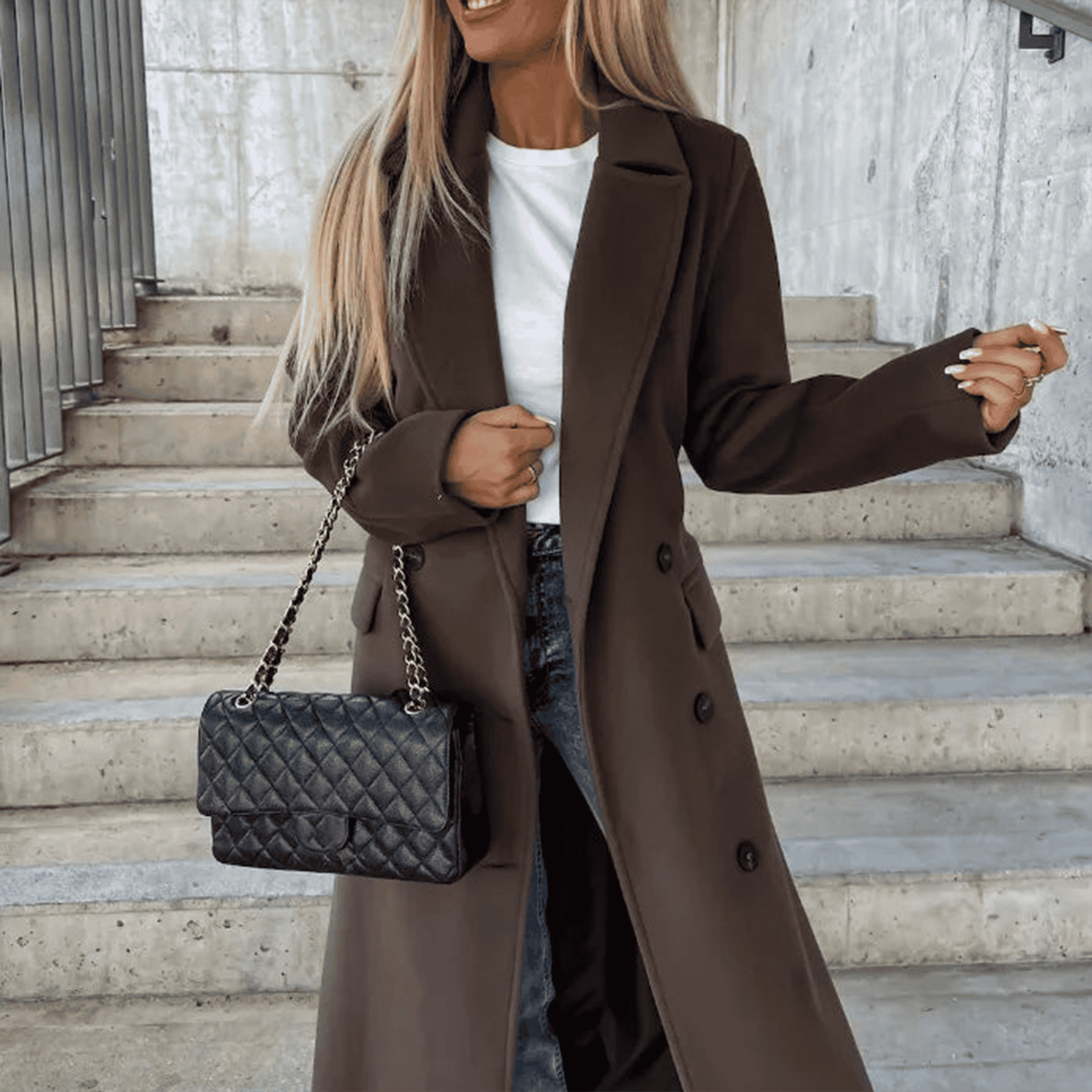 Studio Harvyn | Women - Stylish Chic Long Coat with Lapel Collar