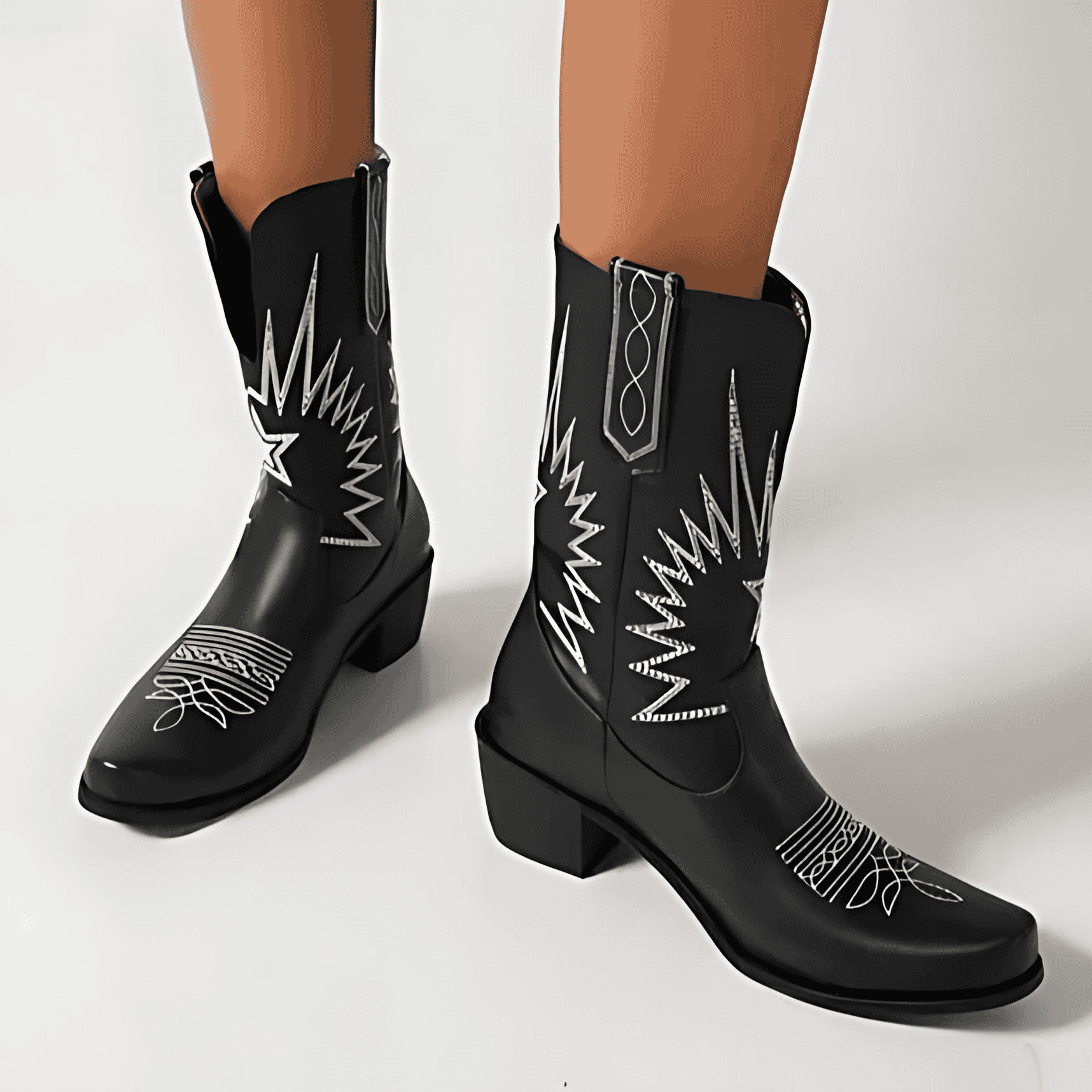 Studio Harvyn | Women - Stylish Mid-Calf Western Boots - Embroidered