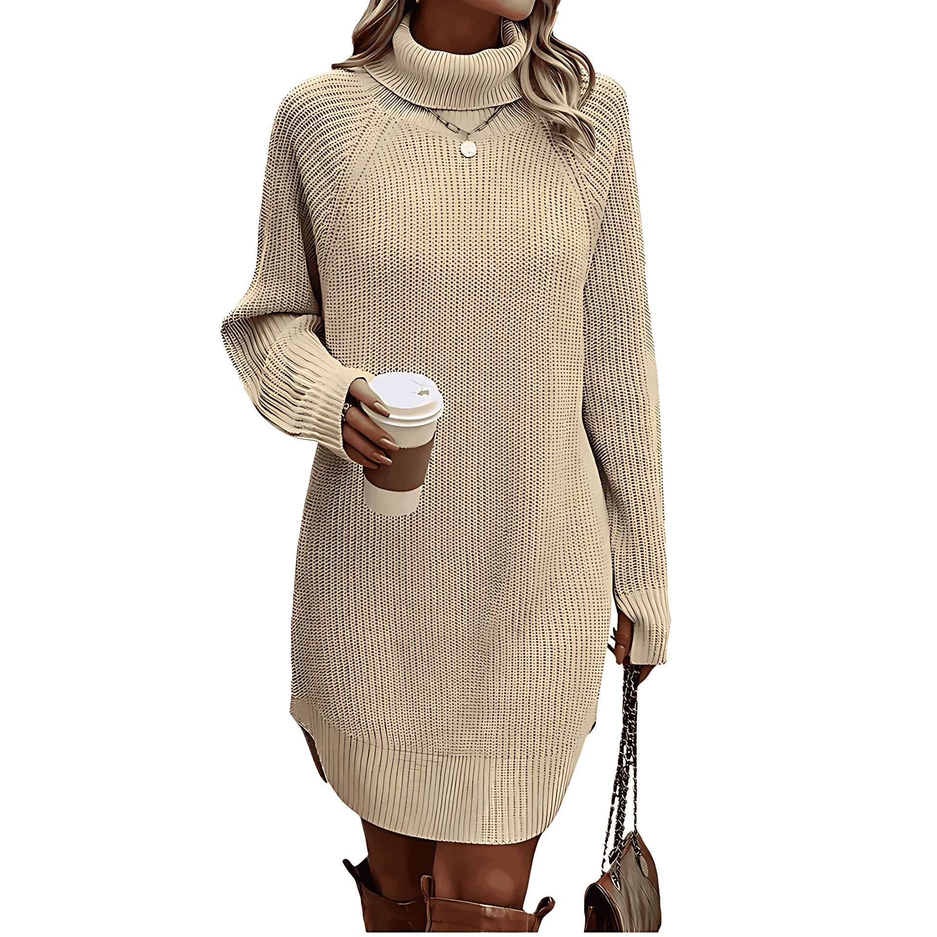 Studio Harvyn | Women - Turtleneck Knit Jumper Dress - Long Sleeve