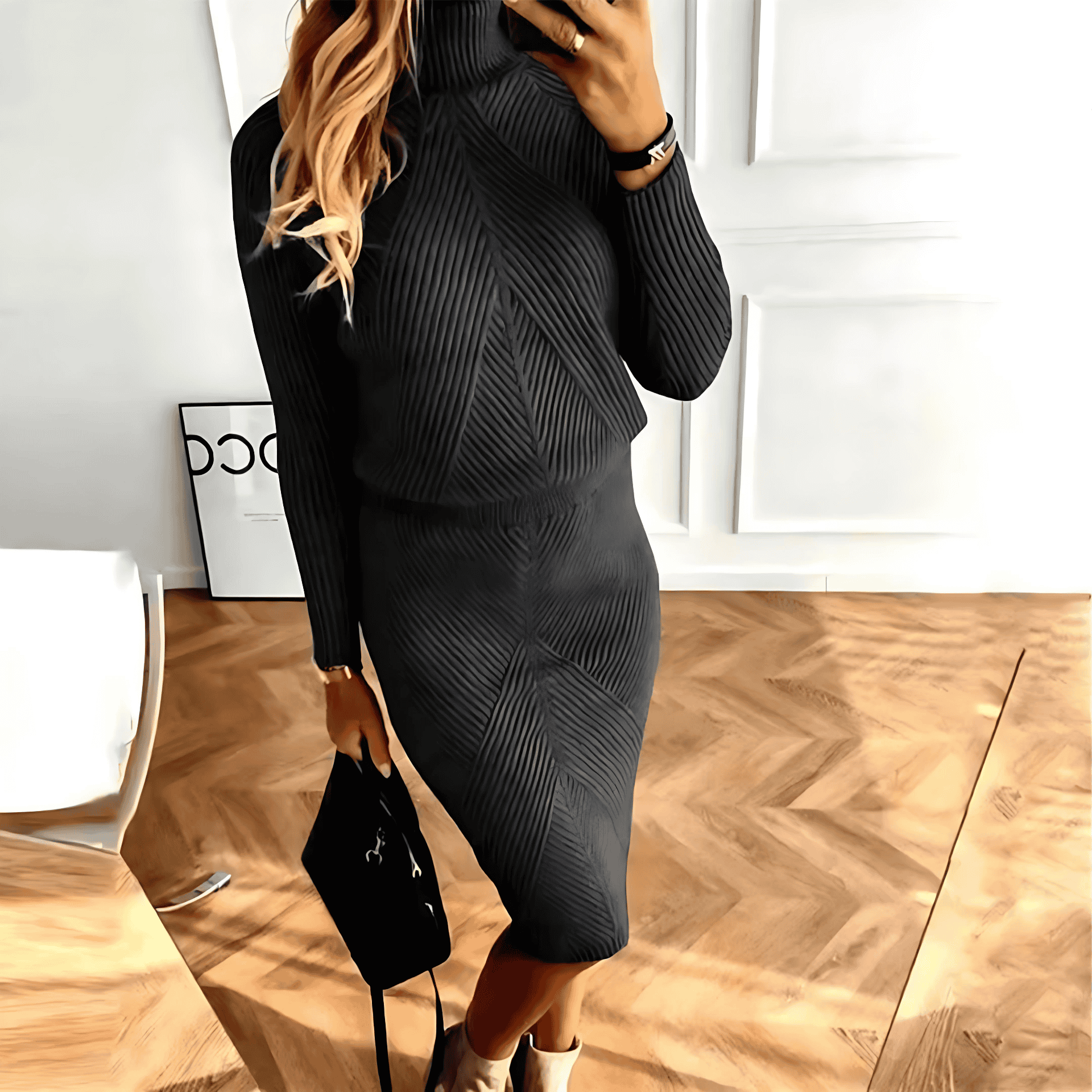 Studio Harvyn | Women - Turtleneck Knitted Jumper Dress - Chevron