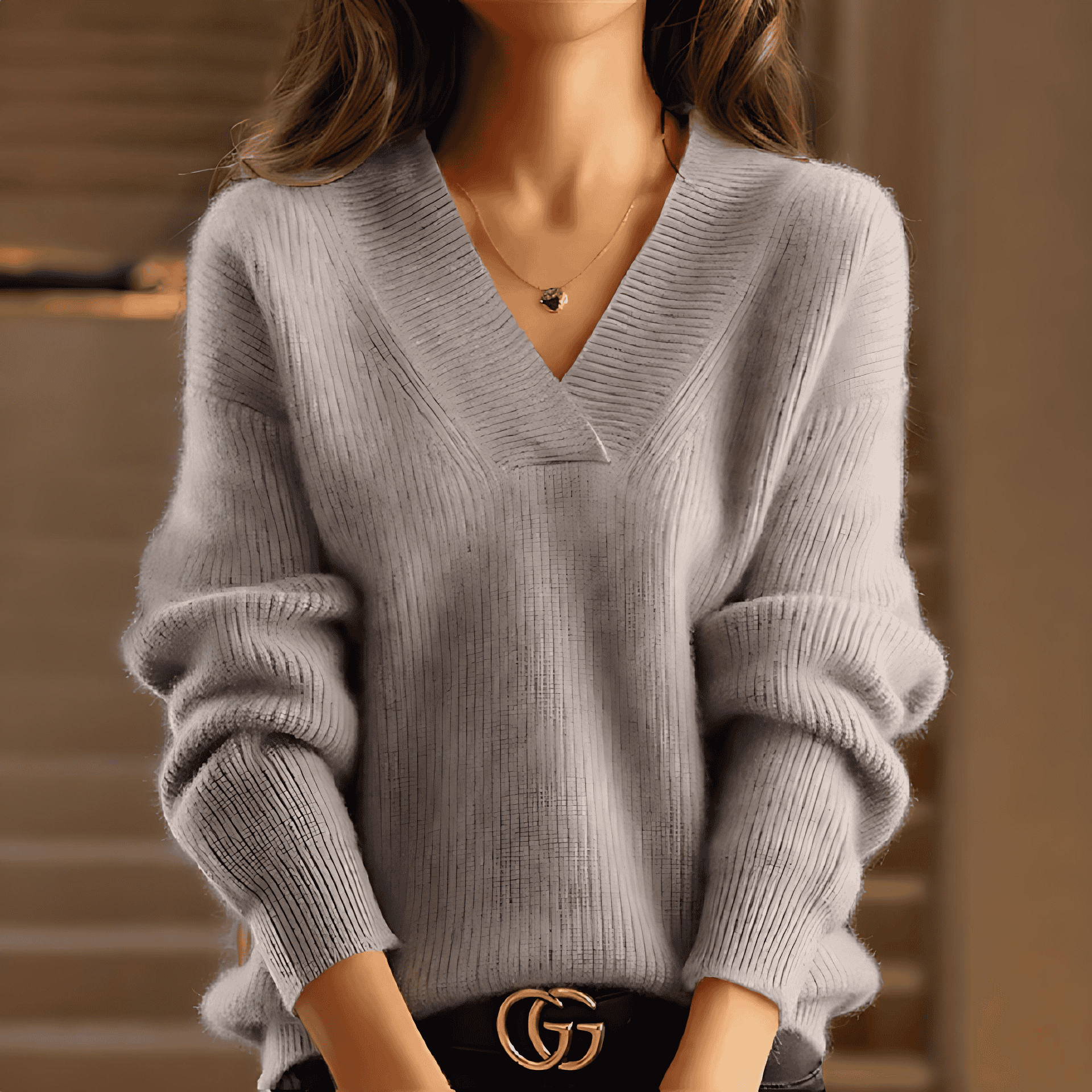 Studio Harvyn | Women - V-Neck Ribbed Knit Jumper - Winter Style