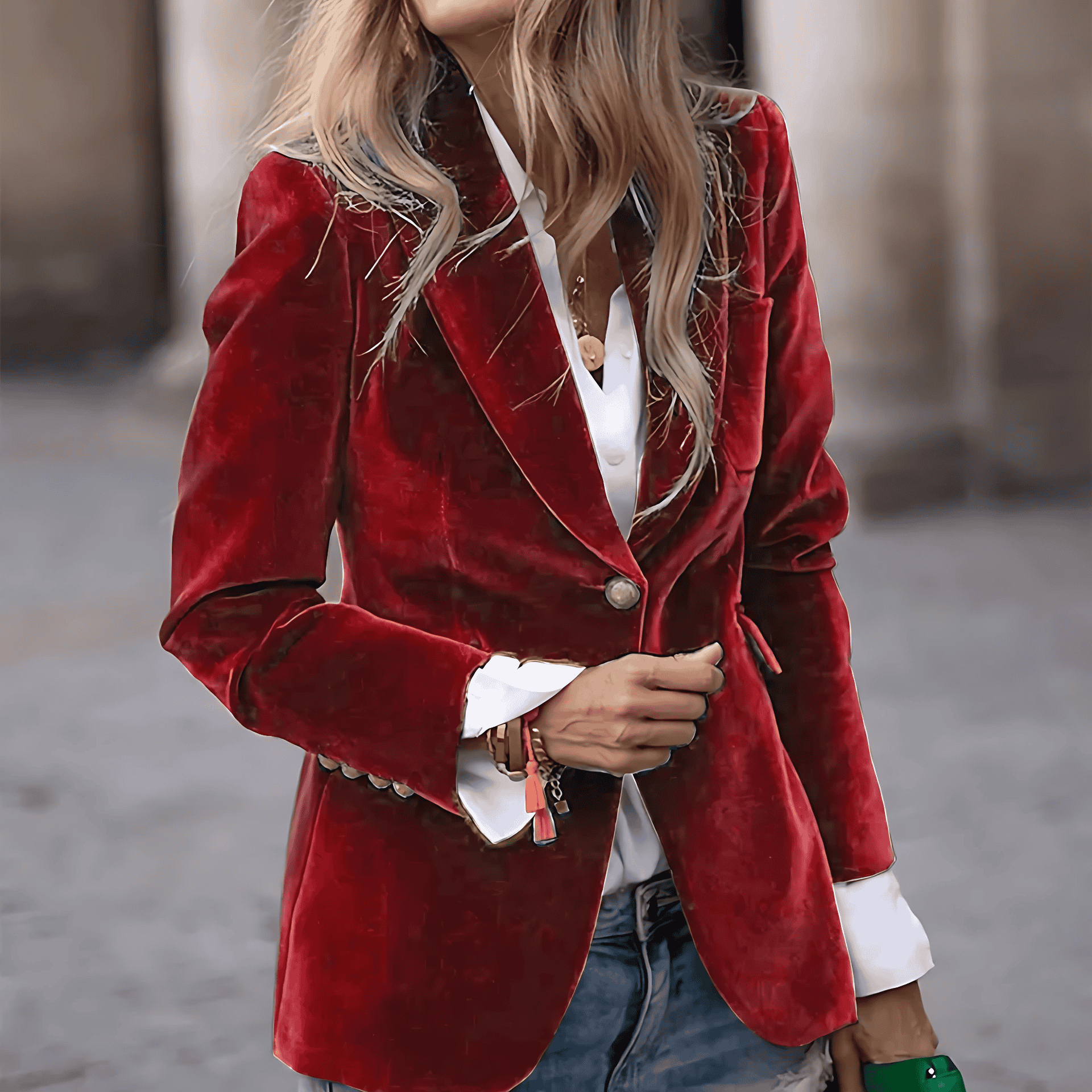 Studio Harvyn | Women - Velvet Blazer - Gold Button Details