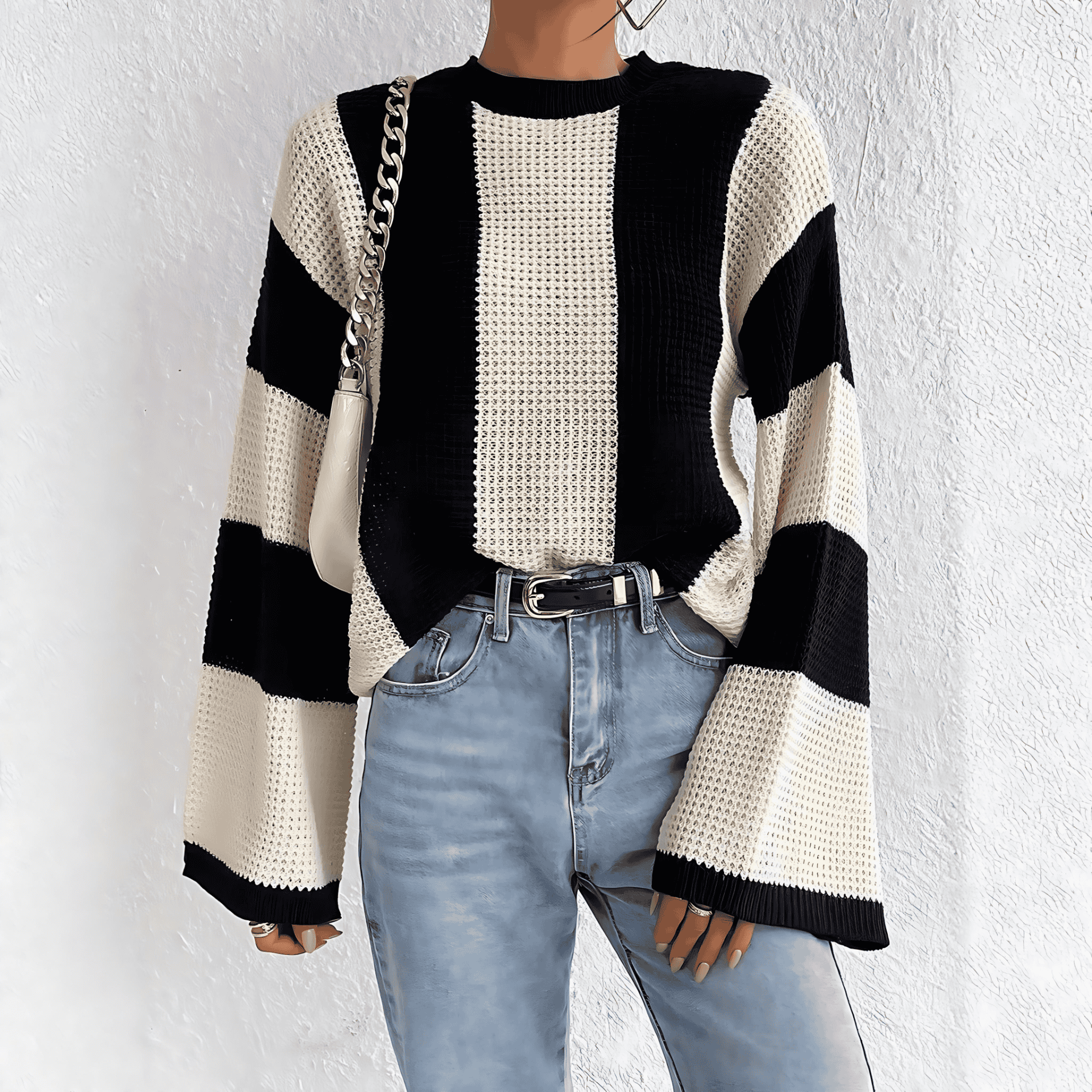 Studio Harvyn | Women - Wide Sleeves Knit Jumper - Honeycomb Pattern