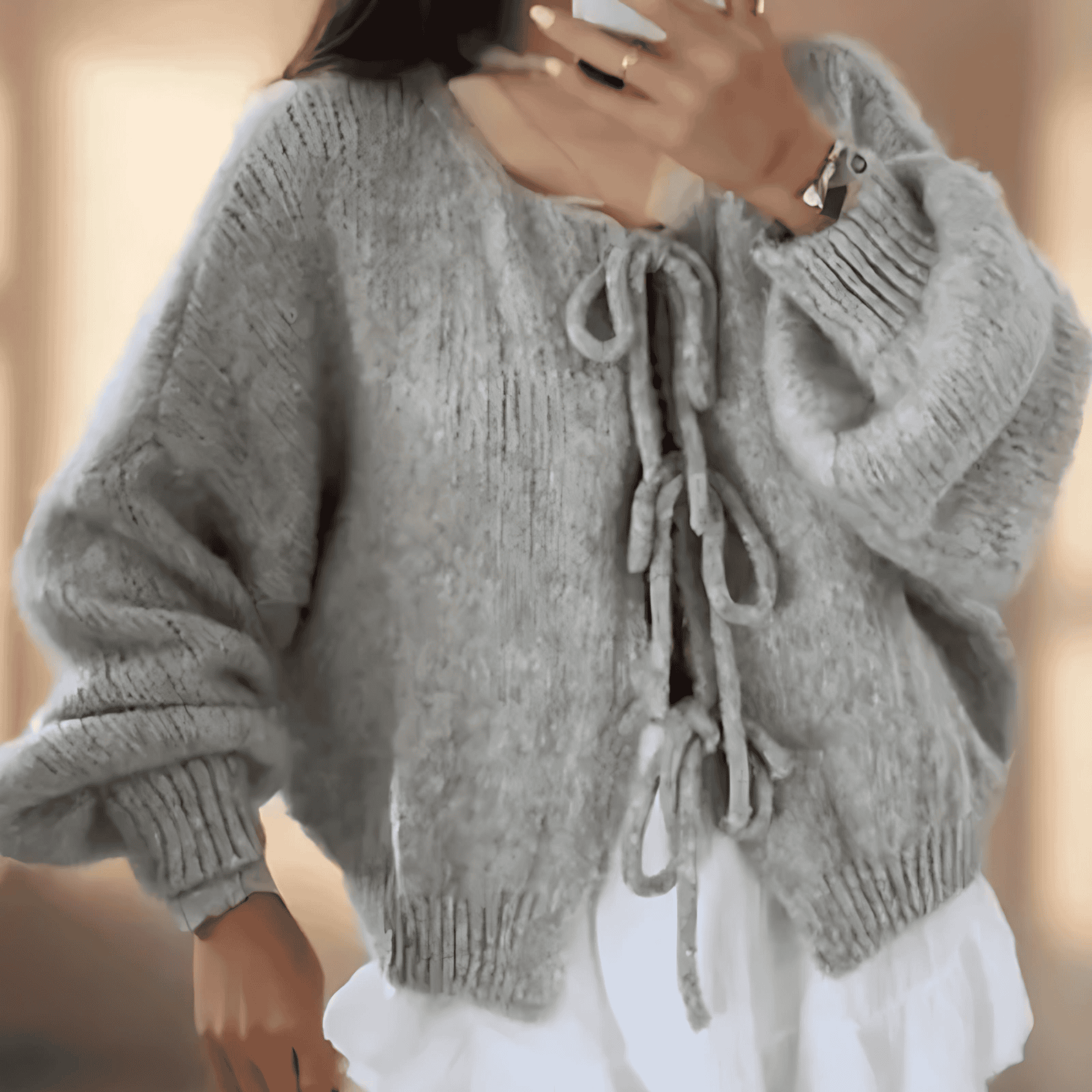 Studio Harvyn | Women – Balloon Sleeves Knitted Cardigan - Tie Front