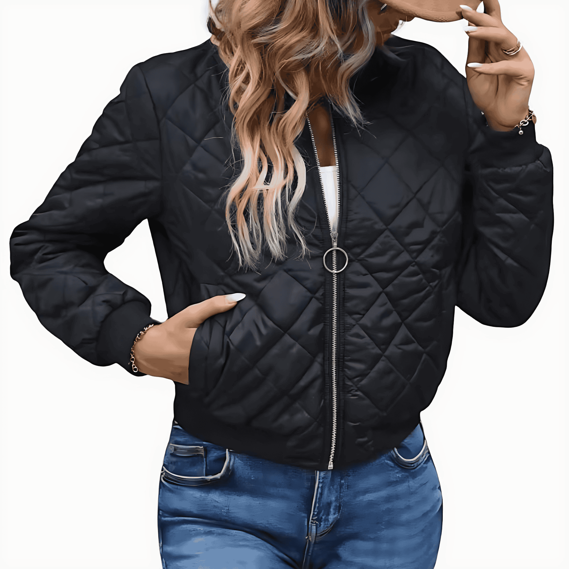 Studio Harvyn | Women – Black Bomber Jacket - Quilted Design