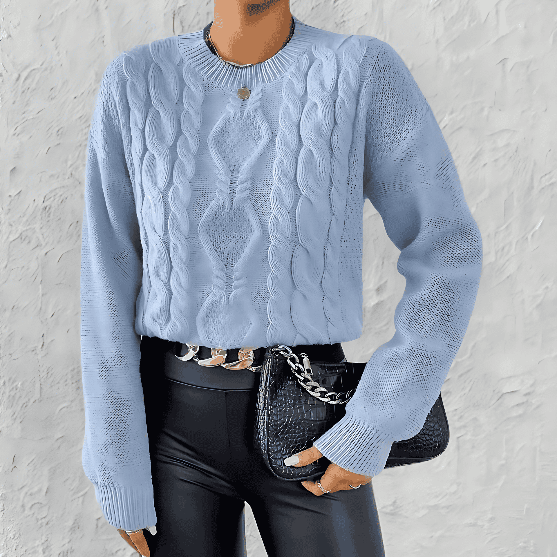 Studio Harvyn | Women – Blue Cable Knit Jumper - Round Neck