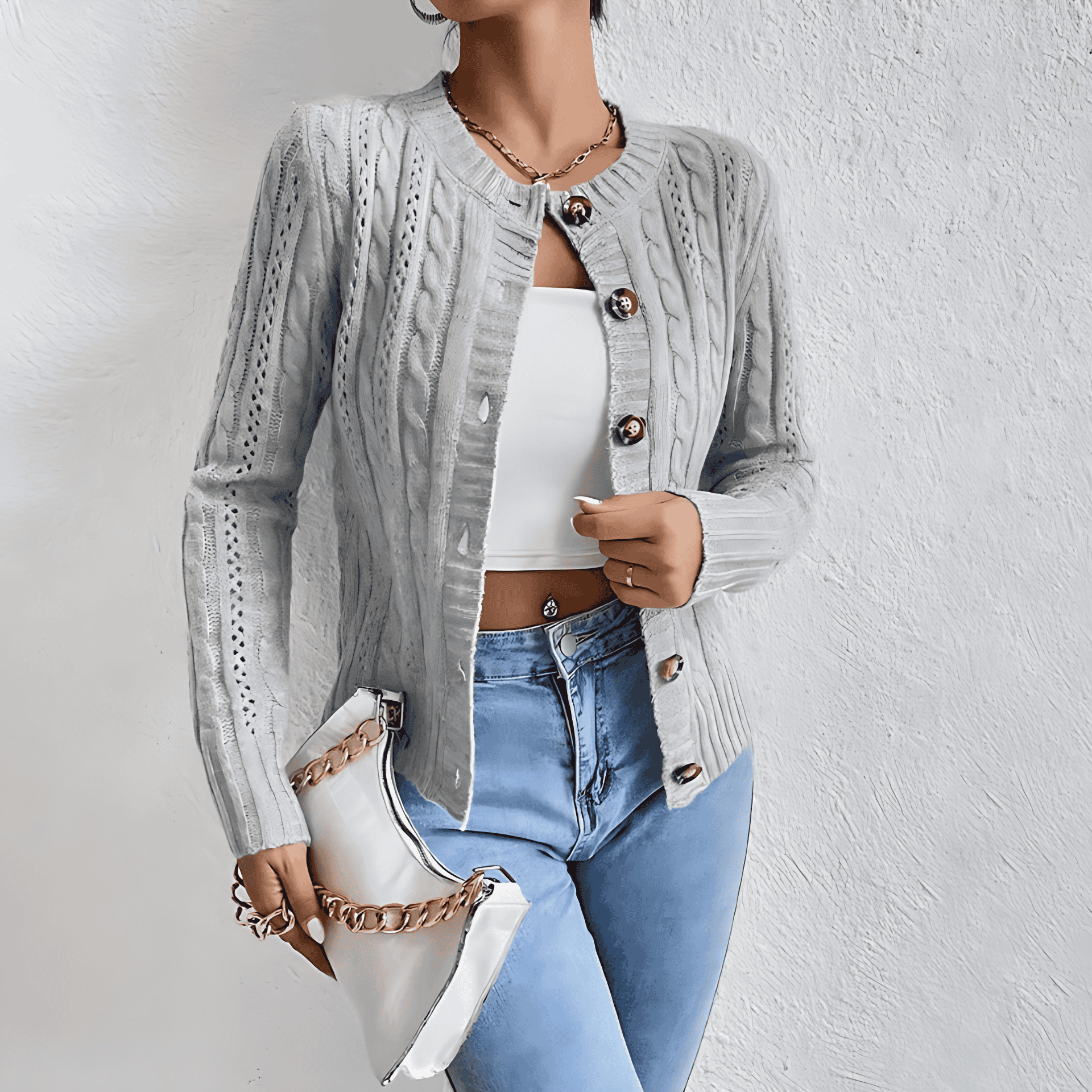Studio Harvyn | Women – Cable Knit Cardigan with Button Closure