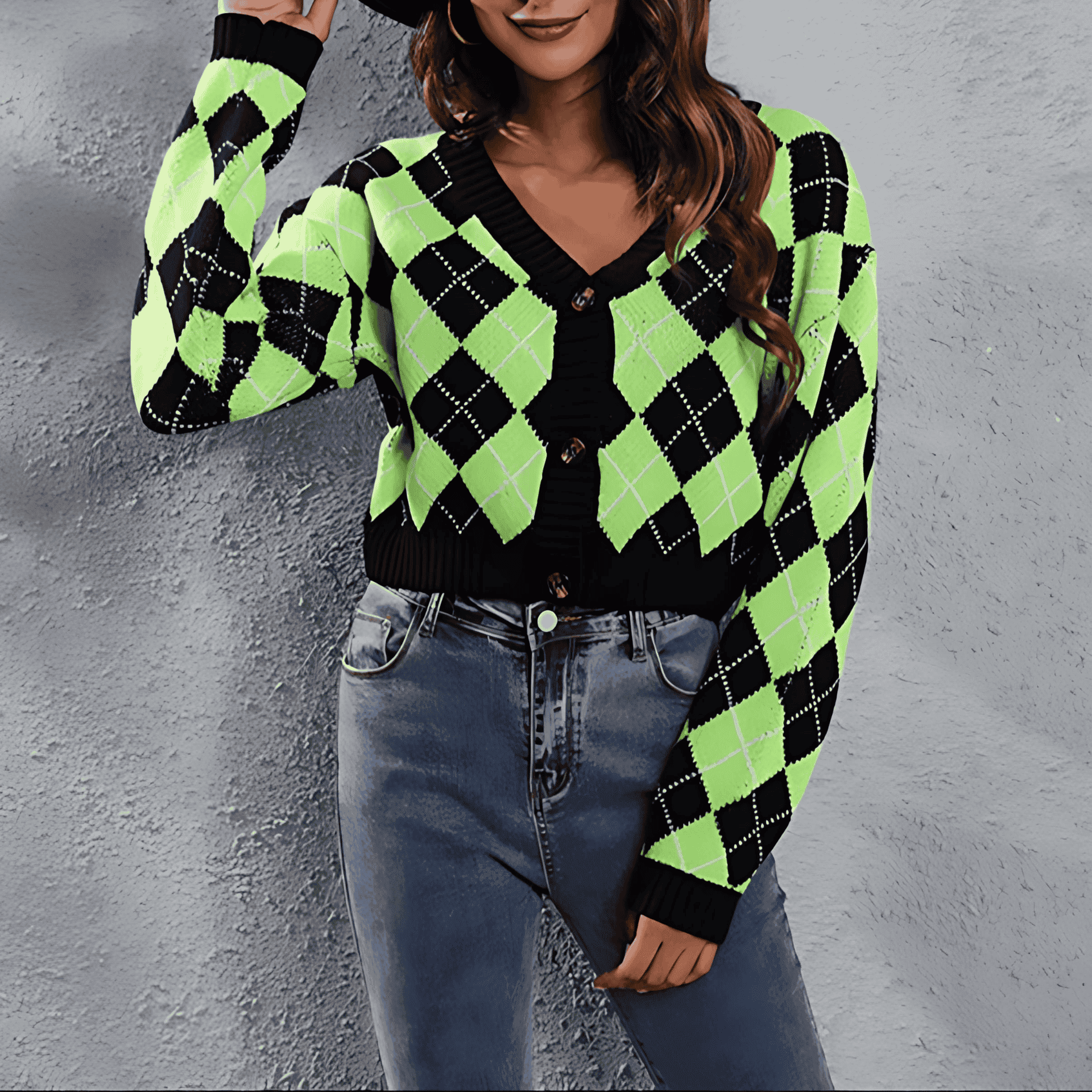 Studio Harvyn | Women – Checked Wide Cut Cardigan - Button Fastening