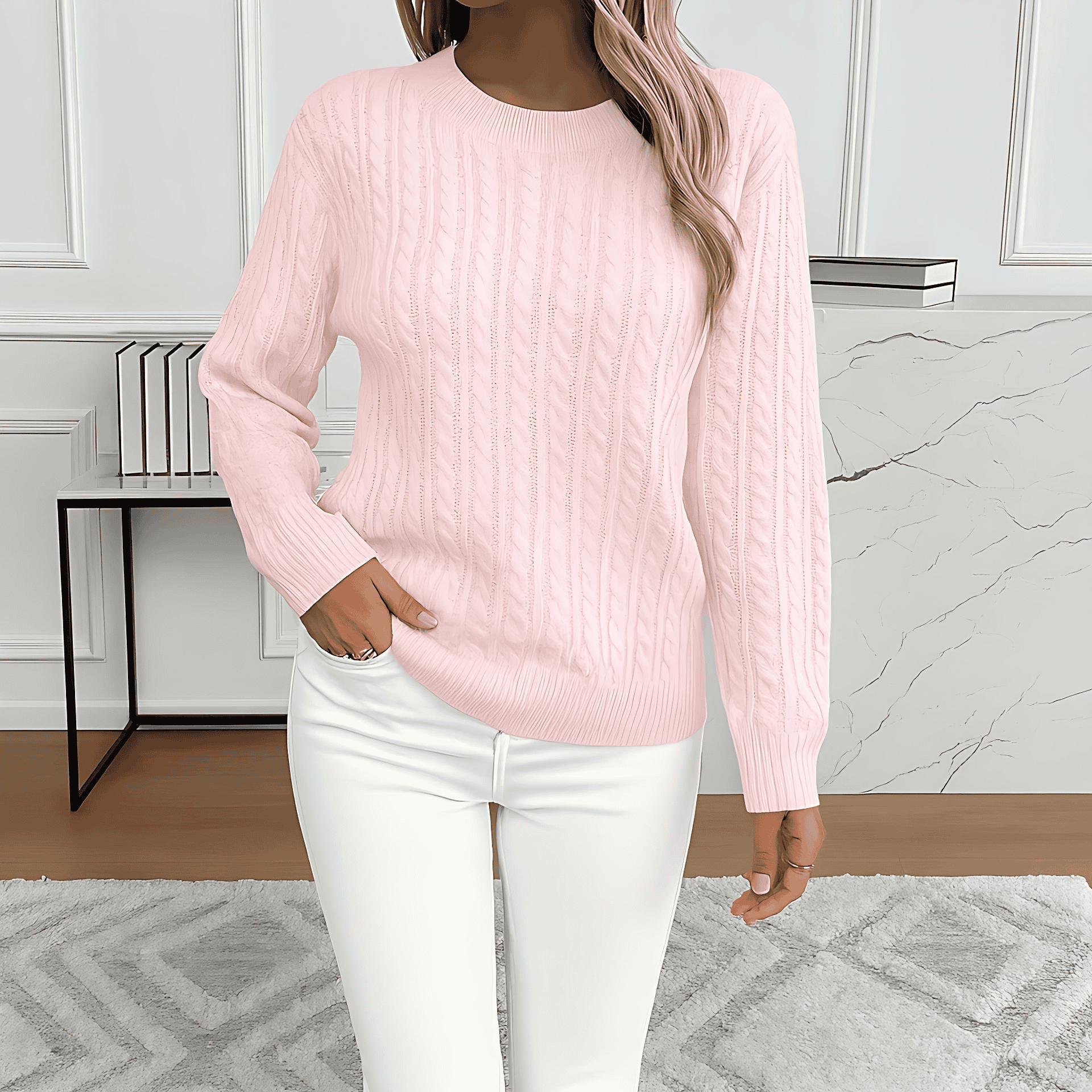 Studio Harvyn | Women – Classic Fit Sweatshirt - Cable Knit Look