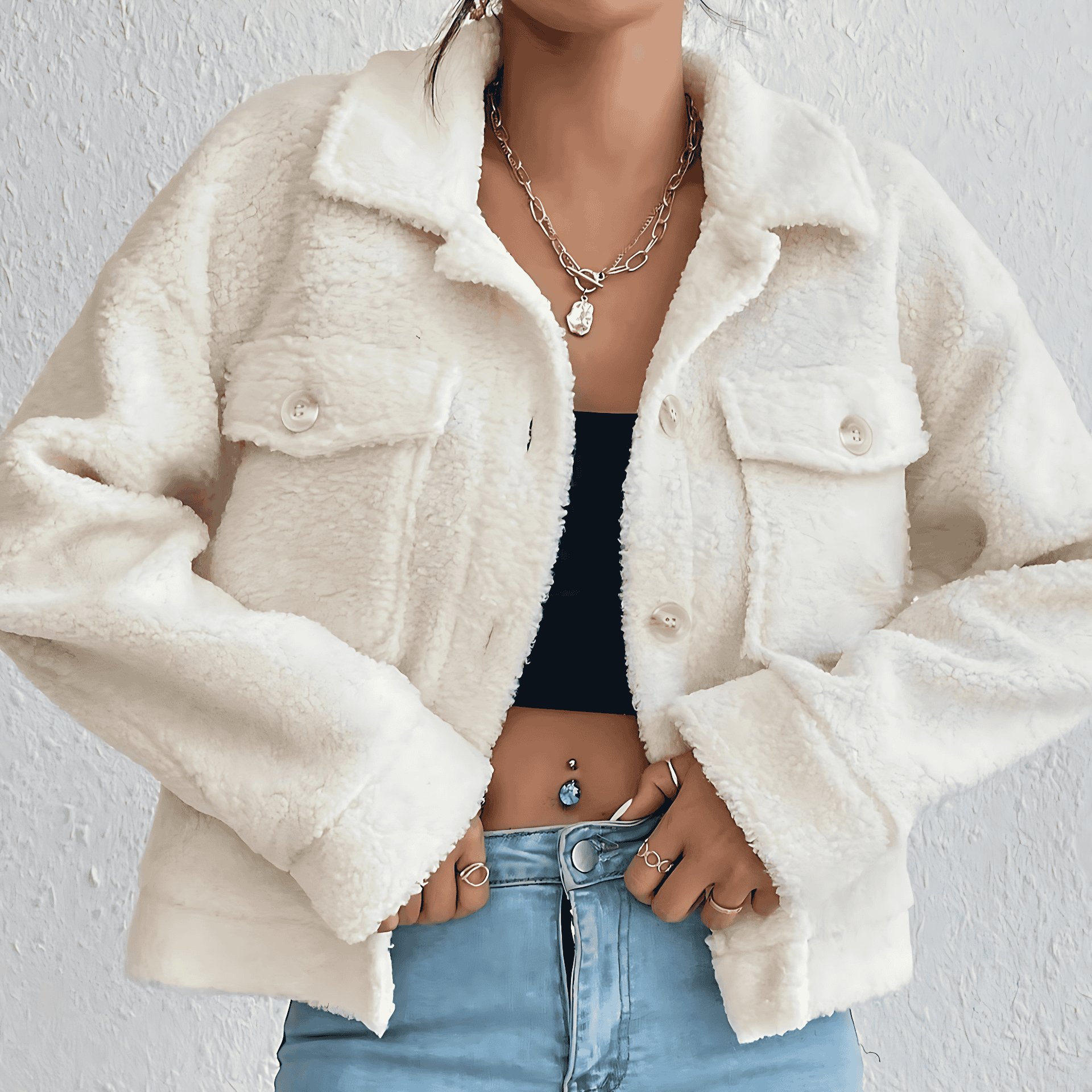 Studio Harvyn | Women – Cropped Sherpa Texture Coat - Wool Blend