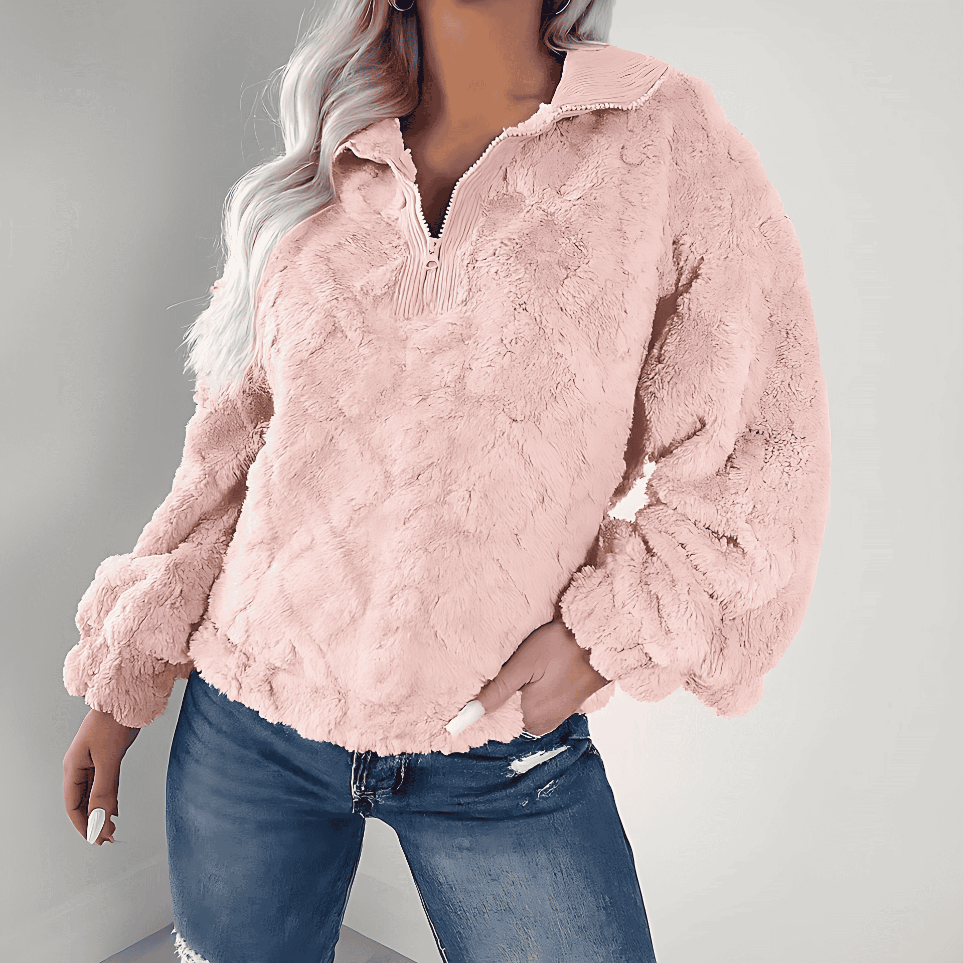 Studio Harvyn | Women – Faux Fur Pullover Sweater - Quilted with Zip