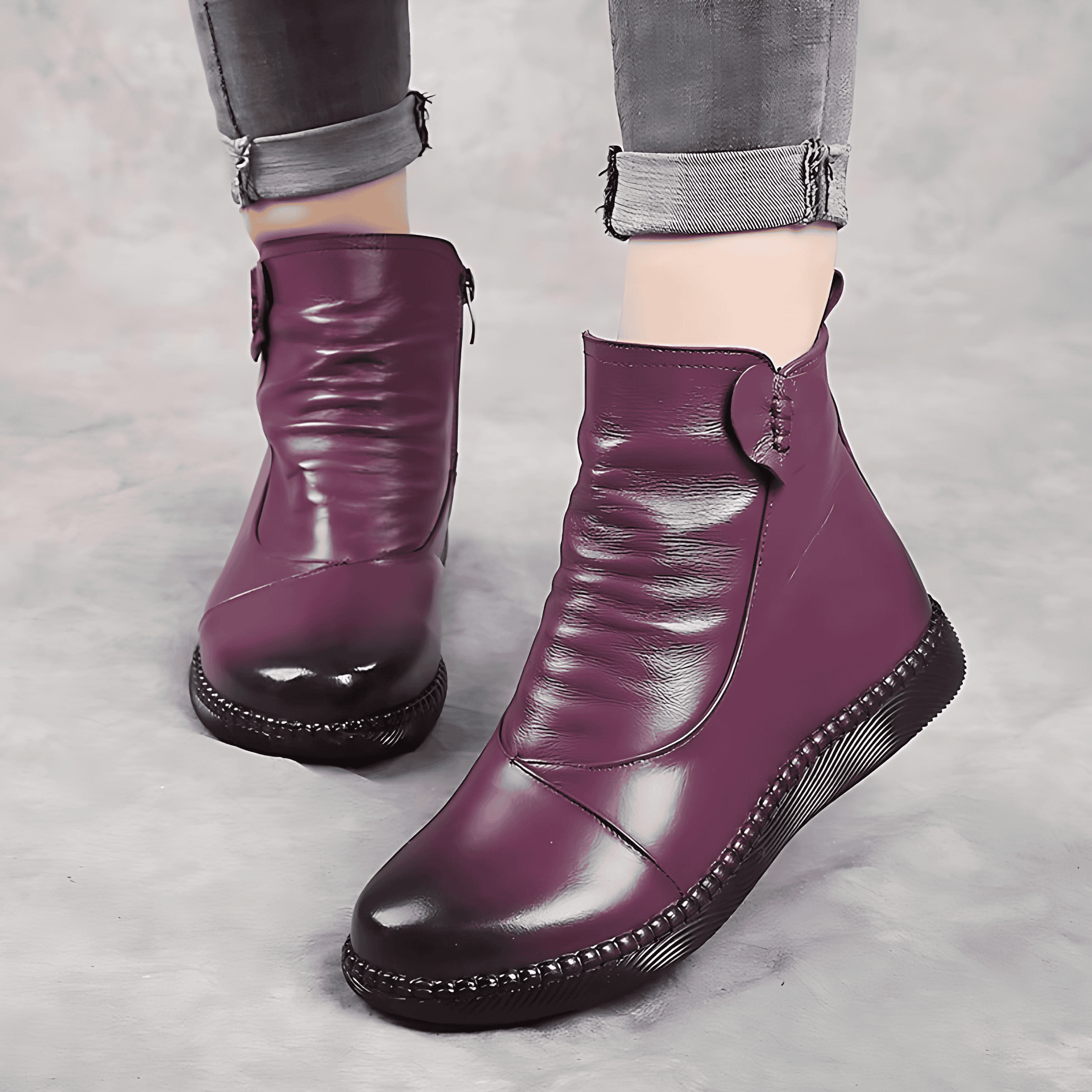 Studio Harvyn | Women – Faux Leather Ankle Boots - Ruched Front