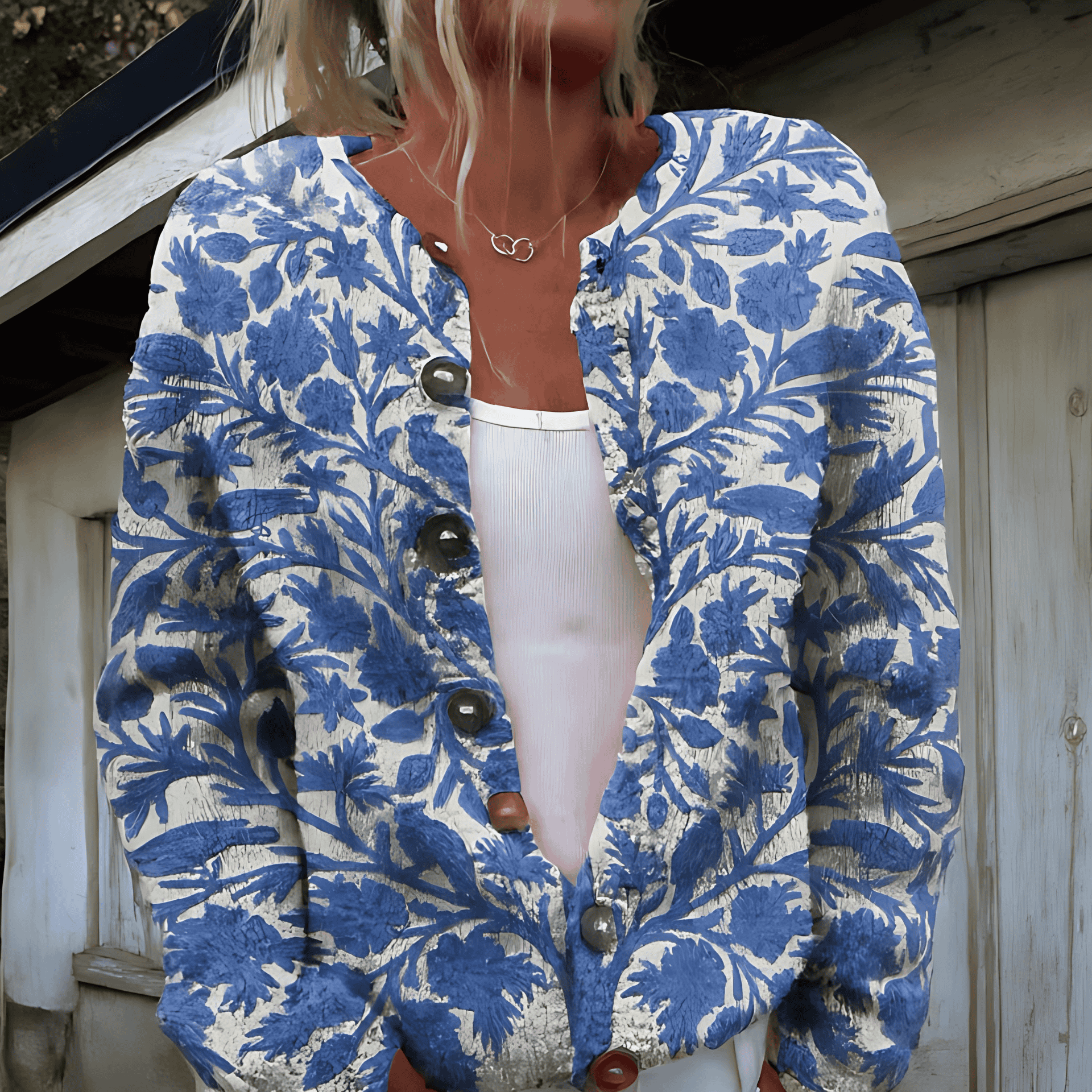 Studio Harvyn | Women – Floral Knit Cardigan - Crew Neck