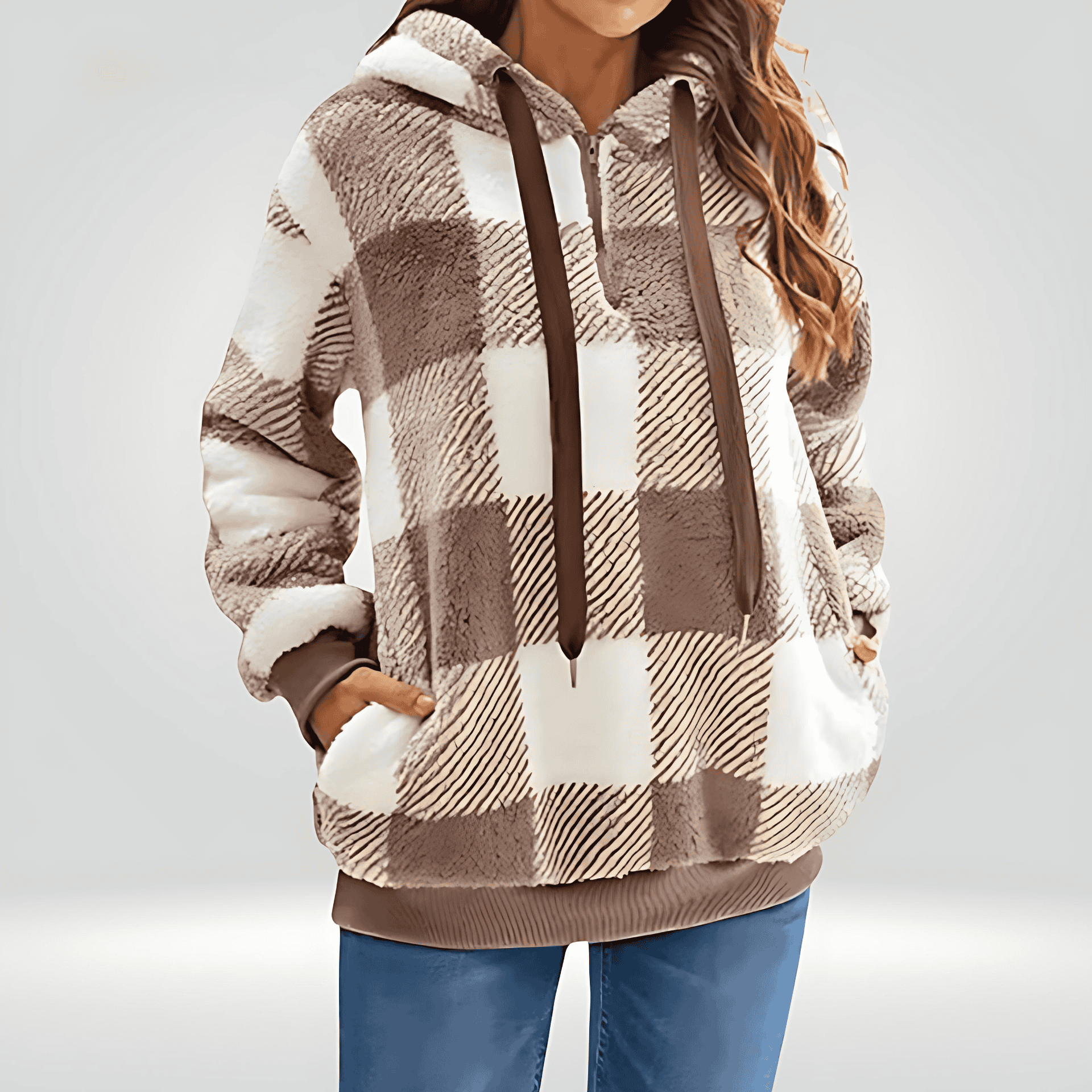 Studio Harvyn | Women – Half Zip Checked Hoodie - Cosy Knit
