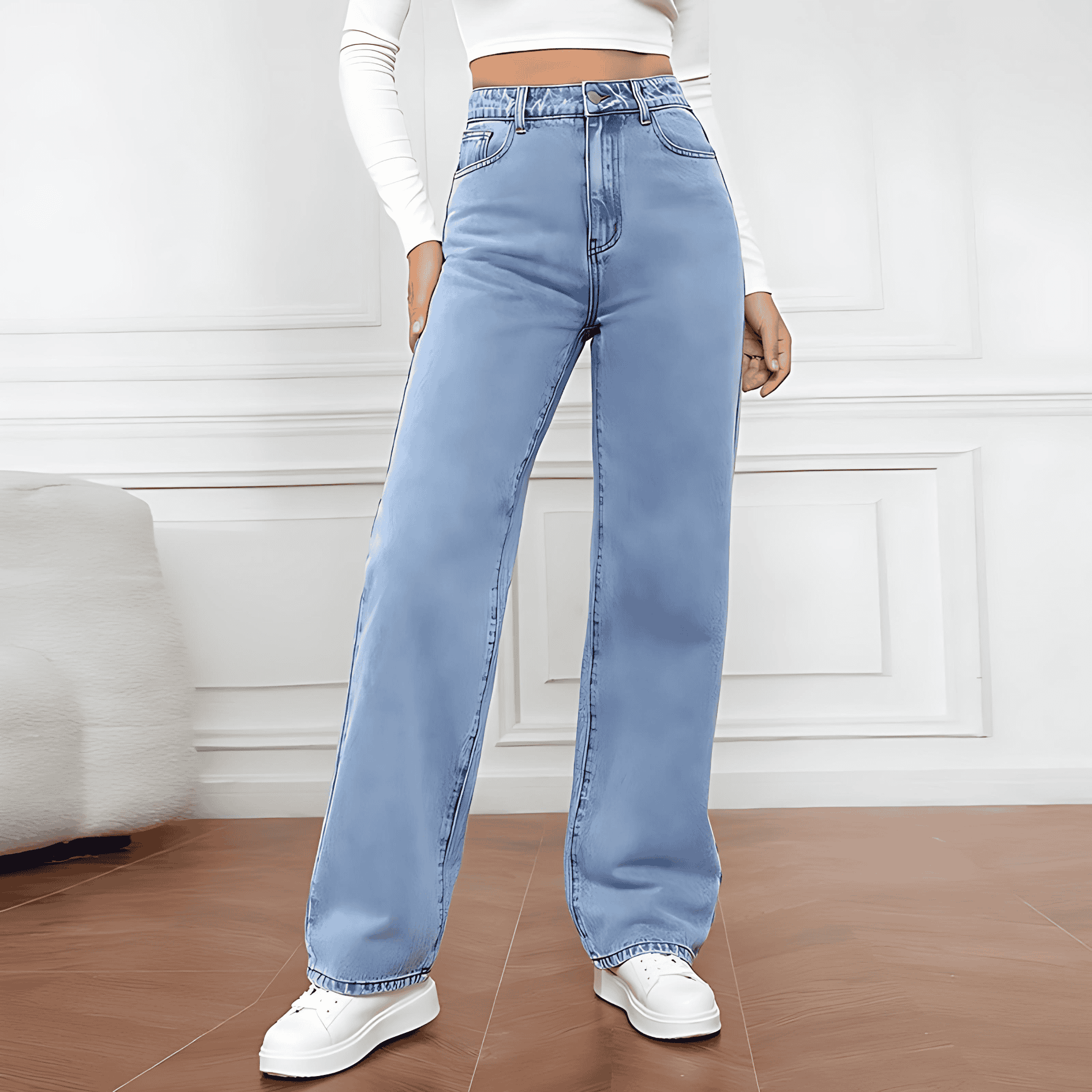 Studio Harvyn | Women – High Waist Straight Leg Jeans - Classic Denim