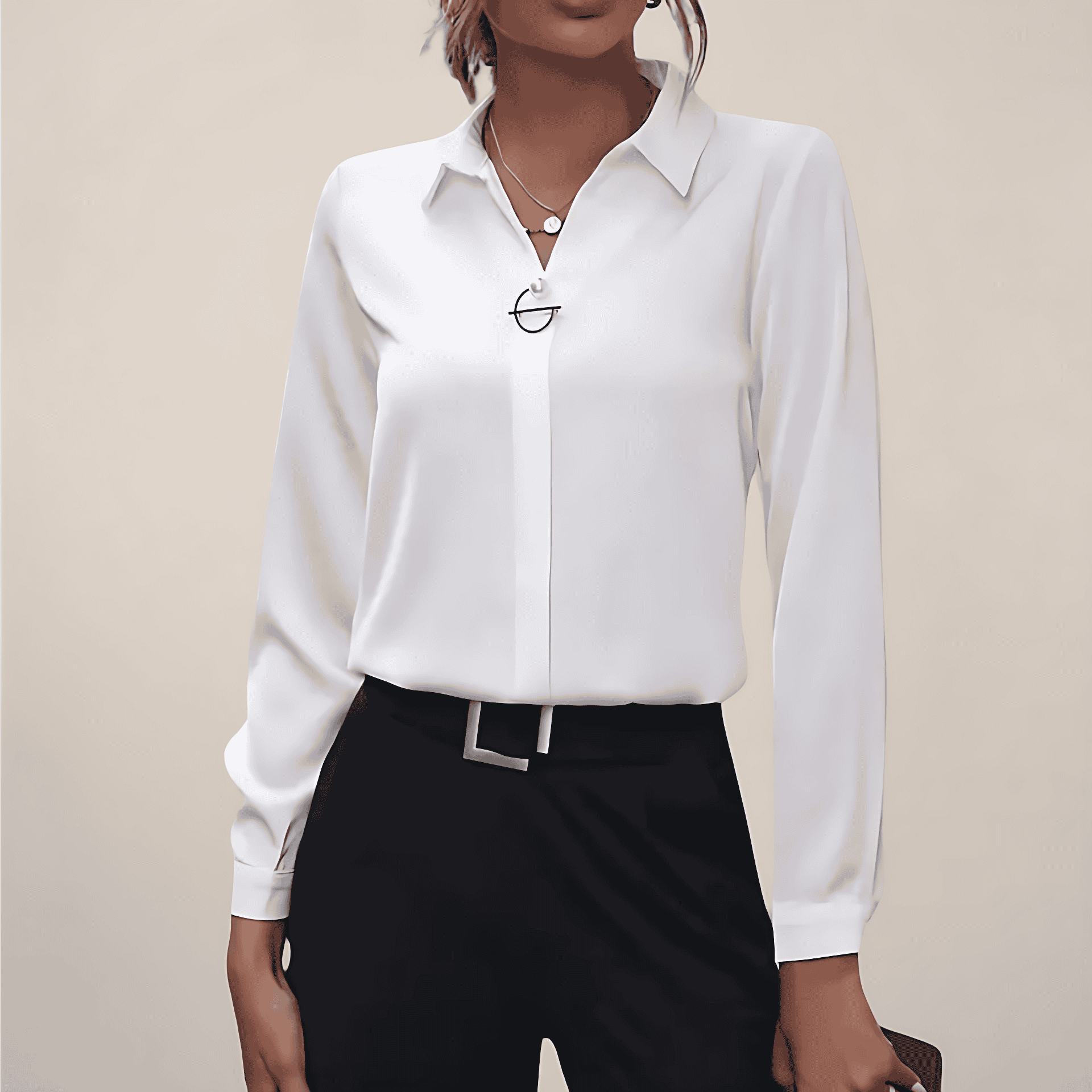 Studio Harvyn | Women – Long Sleeve Blouse with Collar - Plain Colours
