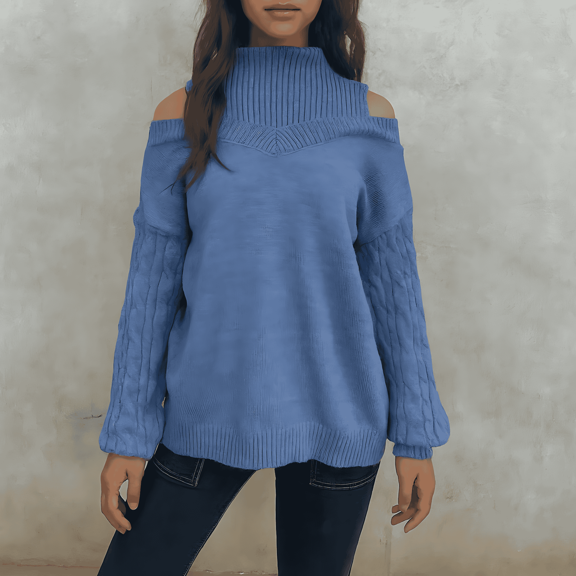 Studio Harvyn | Women – Off-Shoulder Cable Knit Sweater - Relaxed Fit