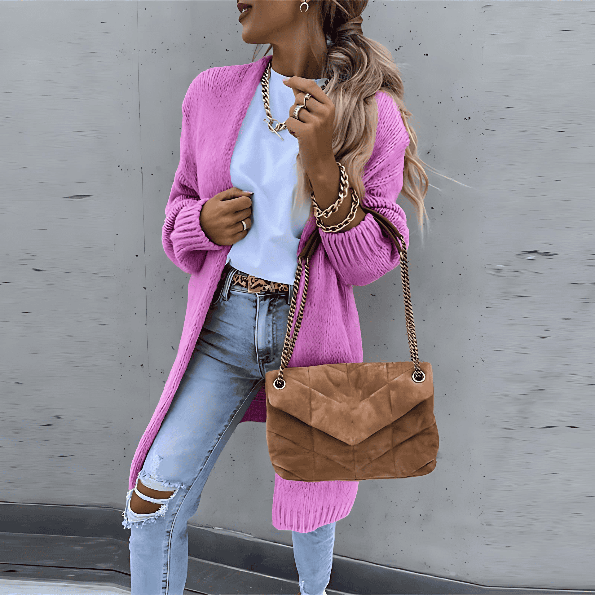 Studio Harvyn | Women – Open Front Knitted Cardigan - Wool Blend