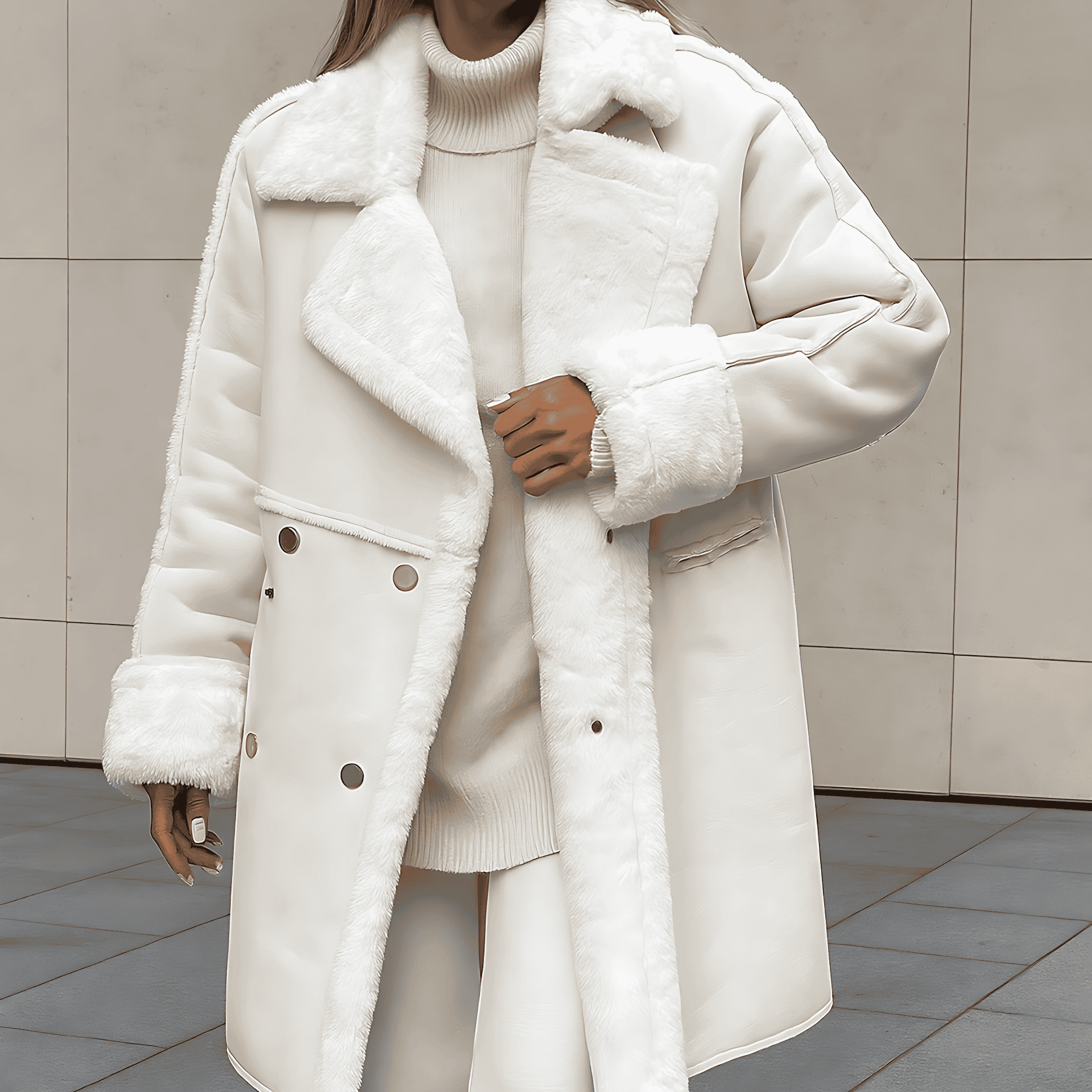 Studio Harvyn | Women – Oversized Faux Shearling Coat - Knee Length