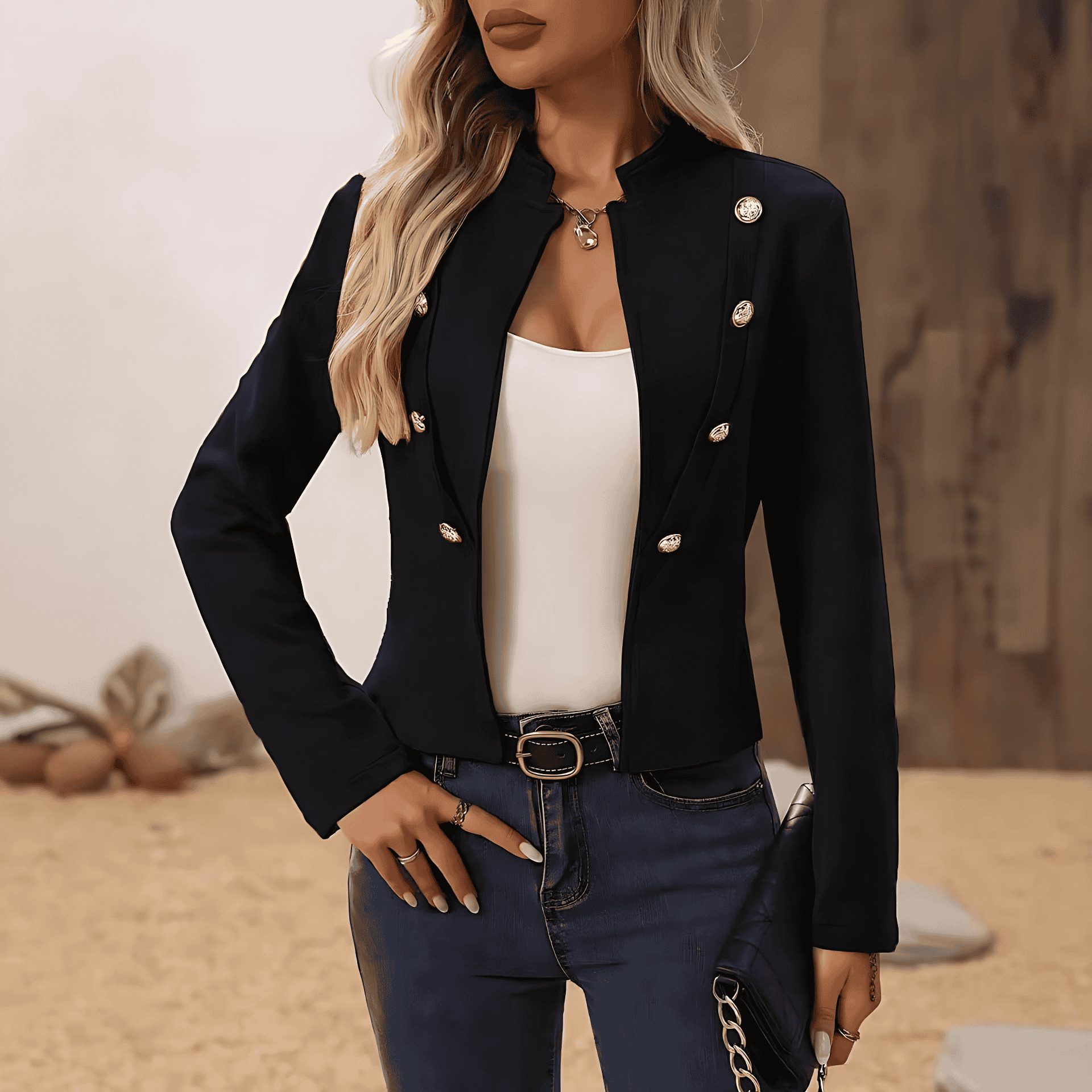 Studio Harvyn | Women – Short Blazer Jacket - Button Placket Collar