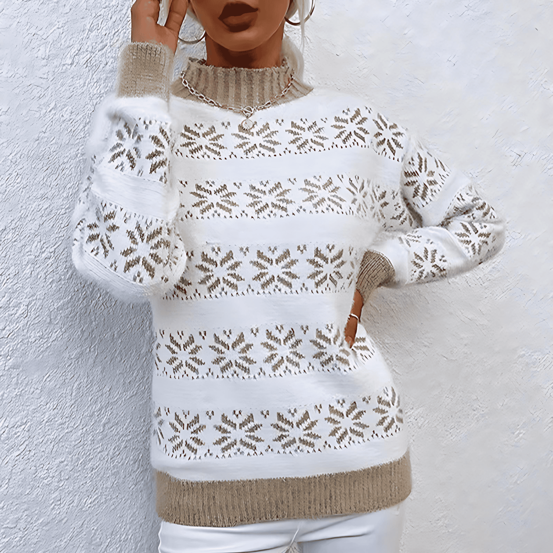 Studio Harvyn | Women – Snowflake Design Knit Sweater - Wool Blend