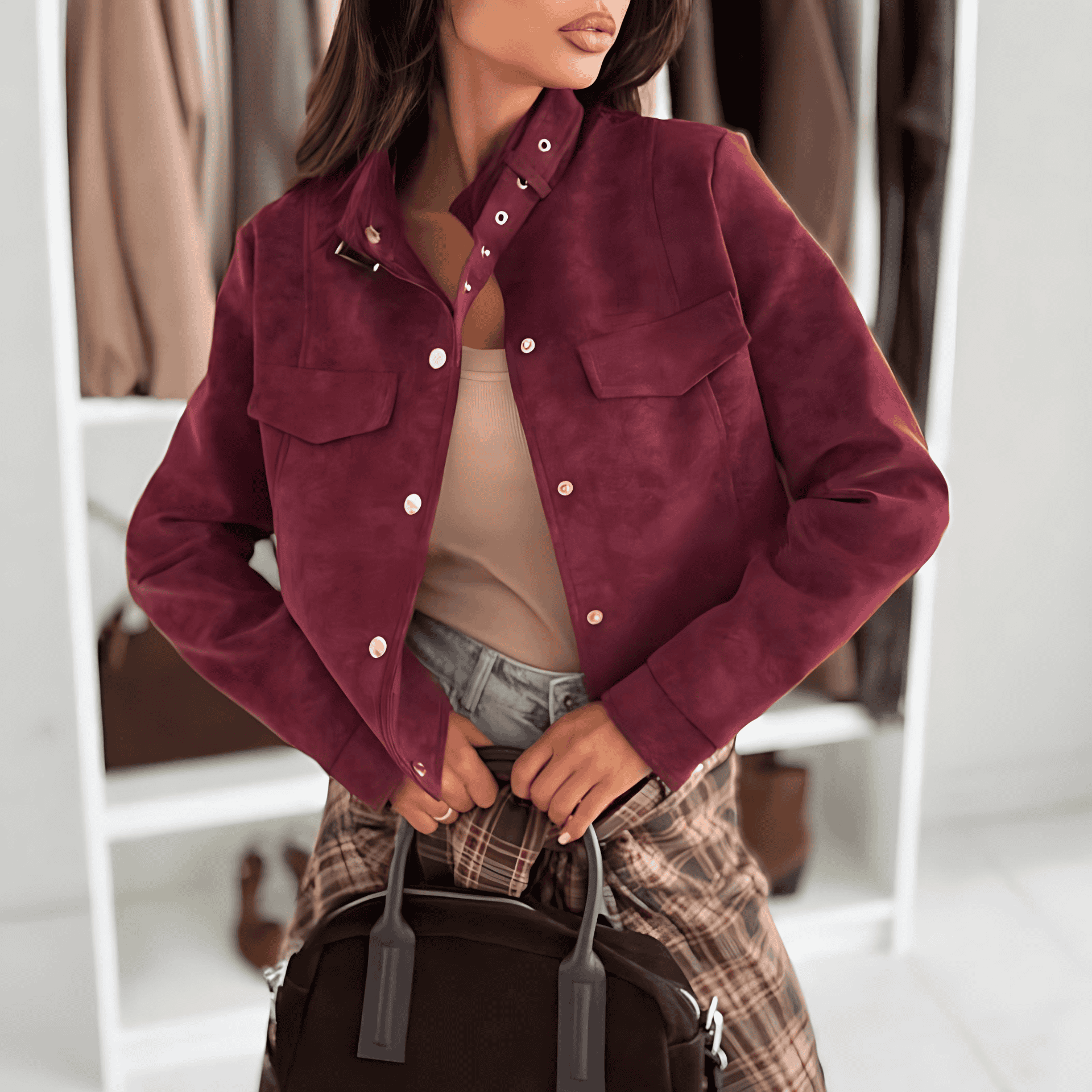 Studio Harvyn | Women – Soft Feel Suede Jacket - Button Details