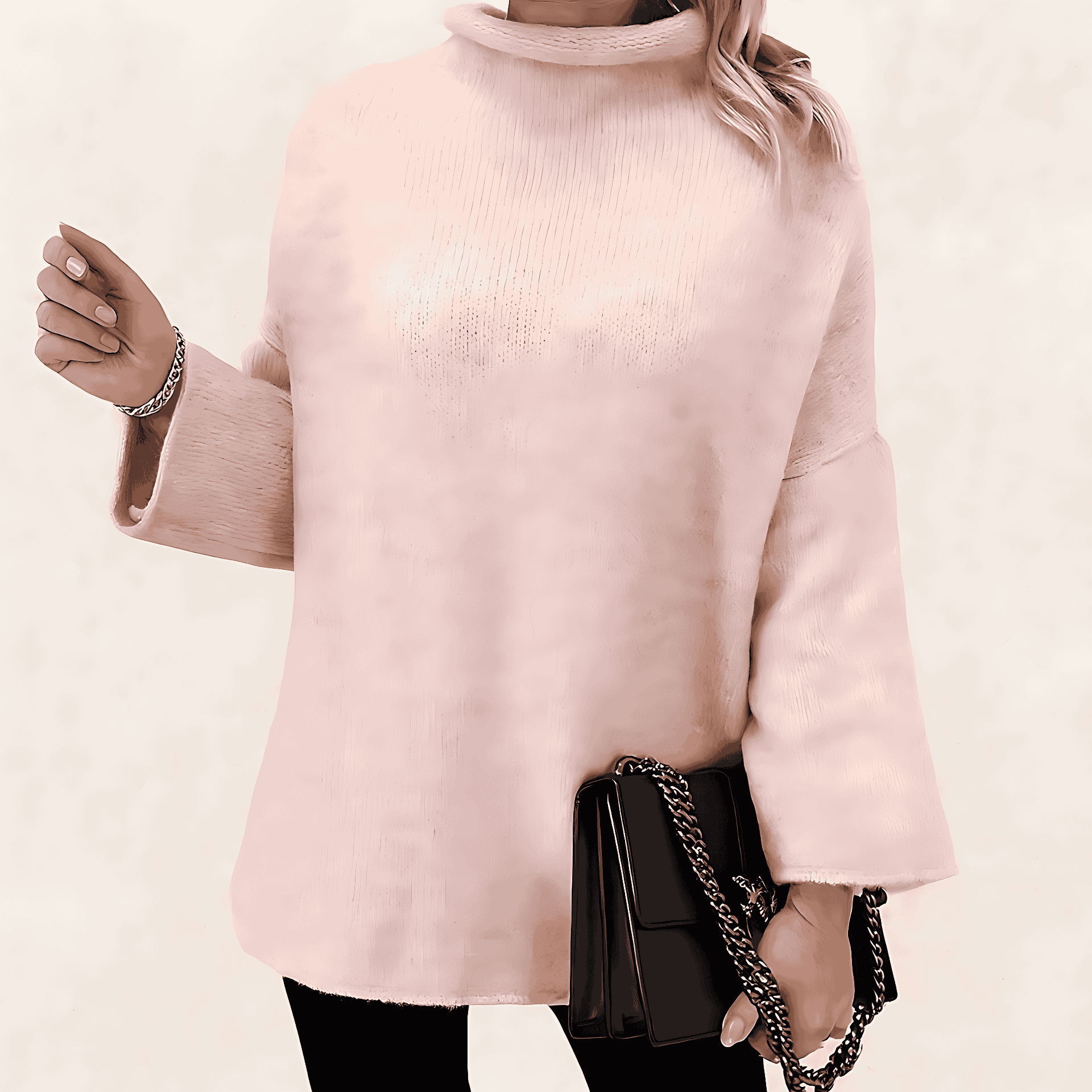 Studio Harvyn | Women – Soft Knit High Neck Sweatshirt - Flared Sleeve