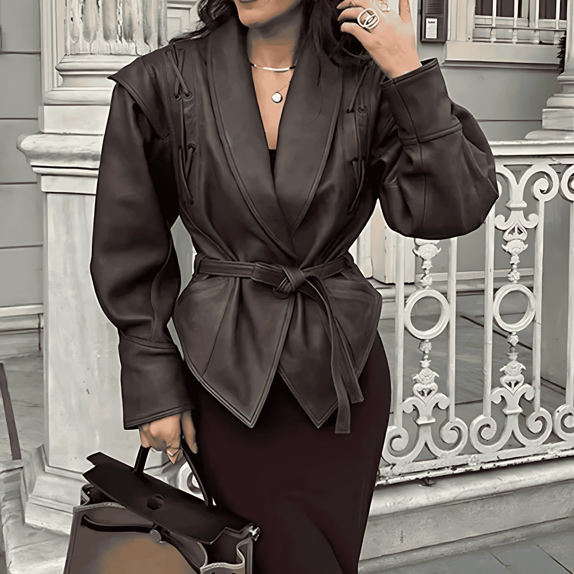 Studio Harvyn | Women – Tailored Fit Leather Coat - Waist Belt