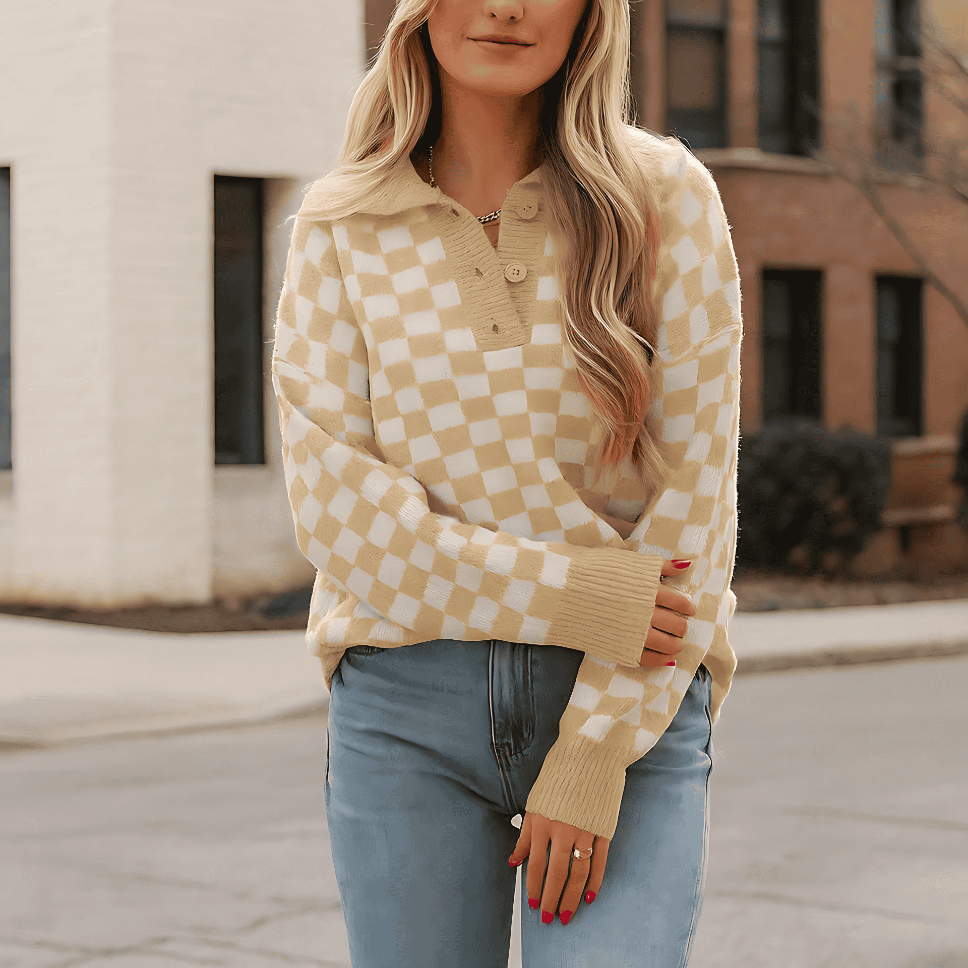 Studio Harvyn | Women – Wool Knit V-Neck Sweater - Button Neckline