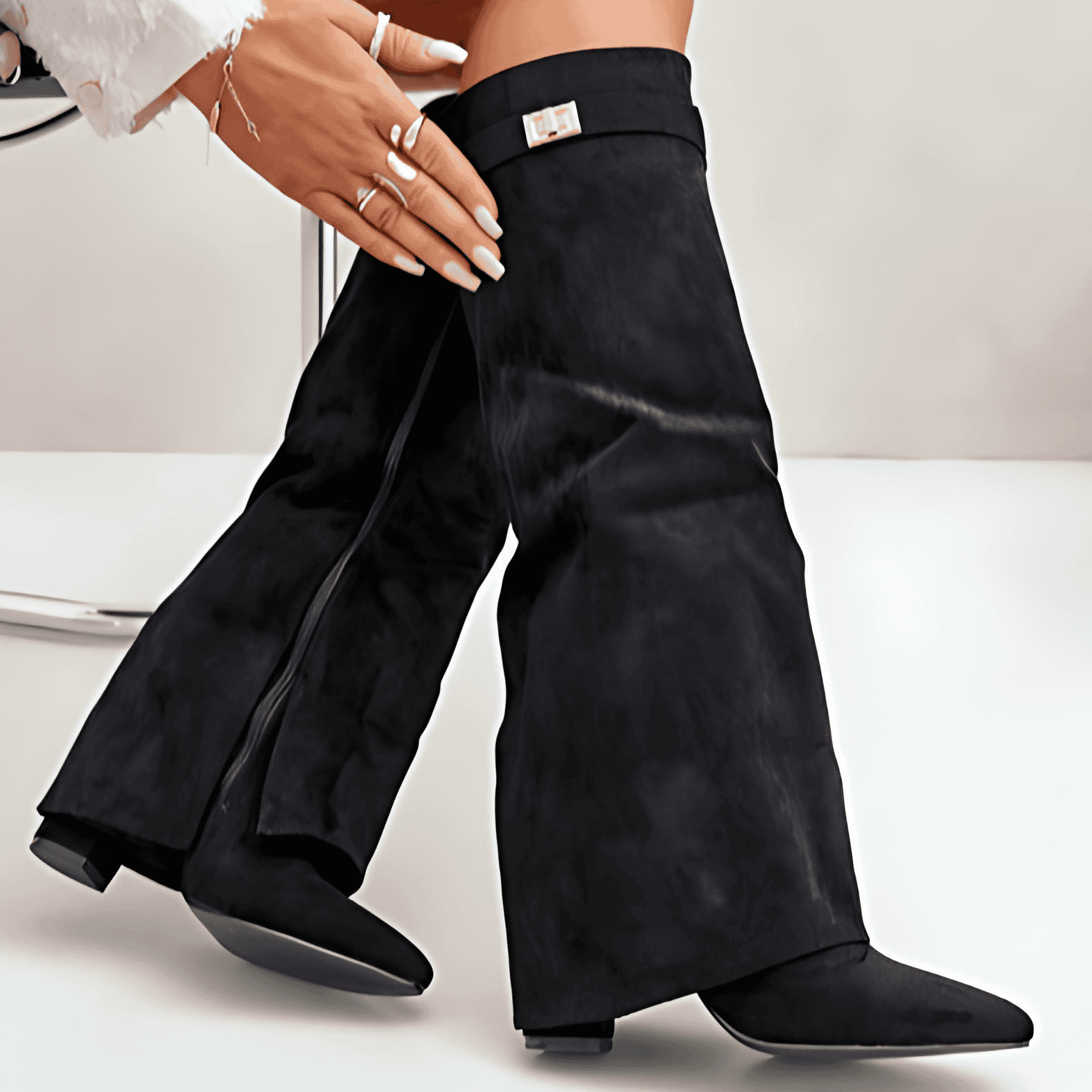 Studio Harvyn | Women - Knee-High Boots - Pointed Toe Leather Zip