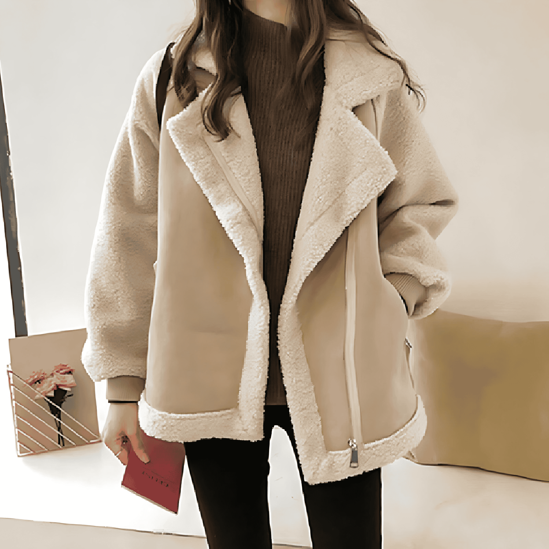 Studio Harvyn | Women - Oversized Suede Zip Jacket - Cosy Teddy Look