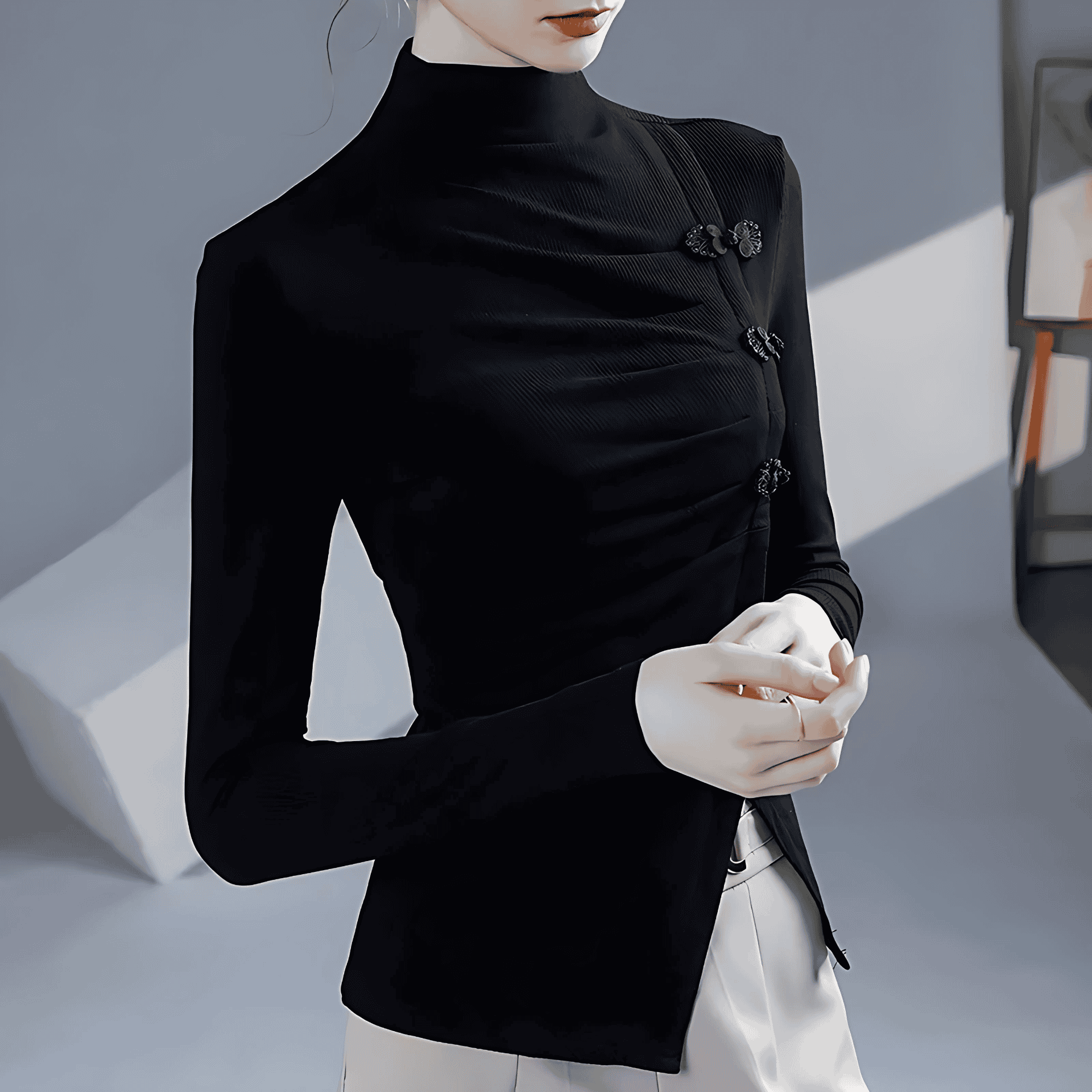 Studio Harvyn | Women - Ribbed Slim Fit Blouse - High Neck Design