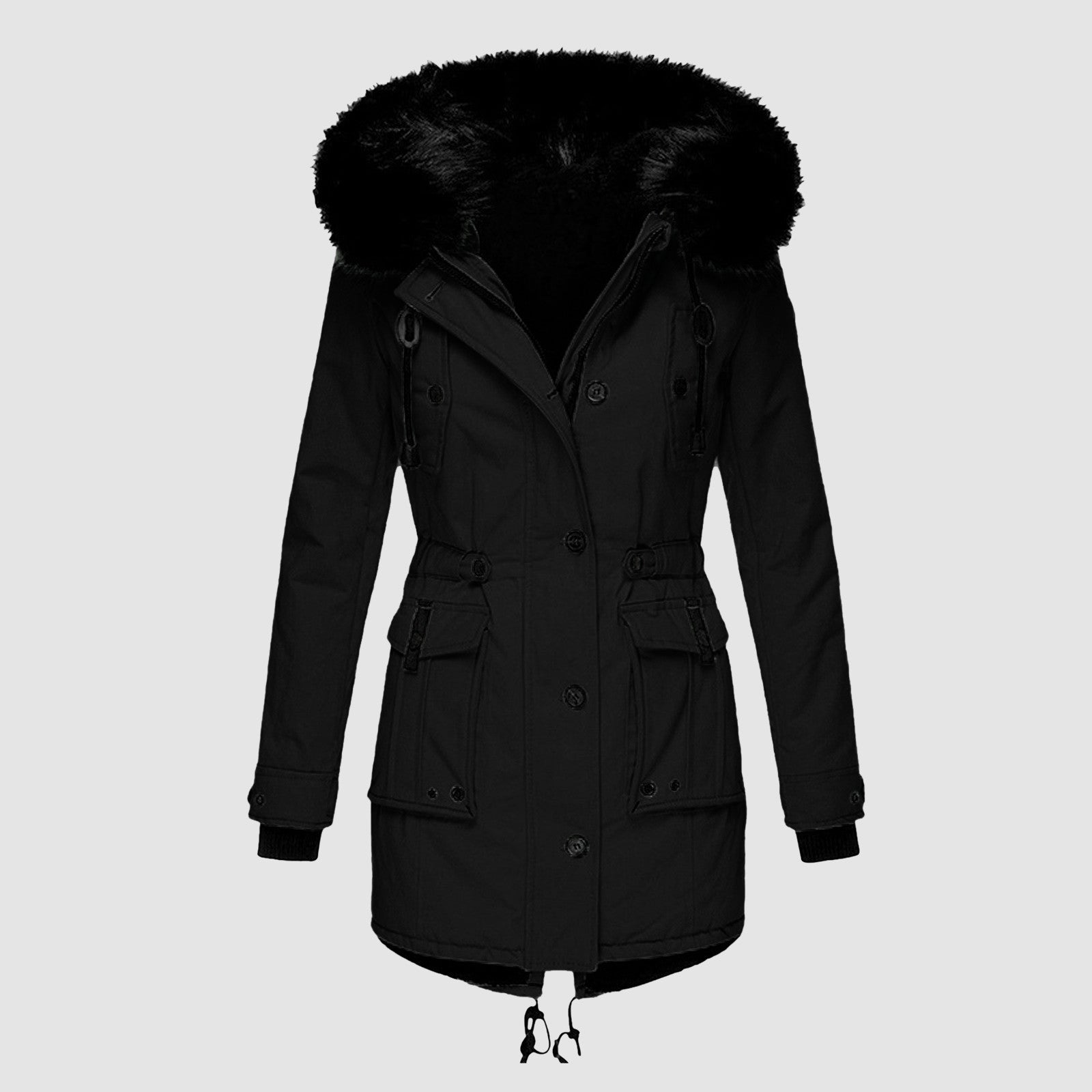 Studio Harvyn | Women – Tailored Mid-Length Coat - Faux Fur Hood