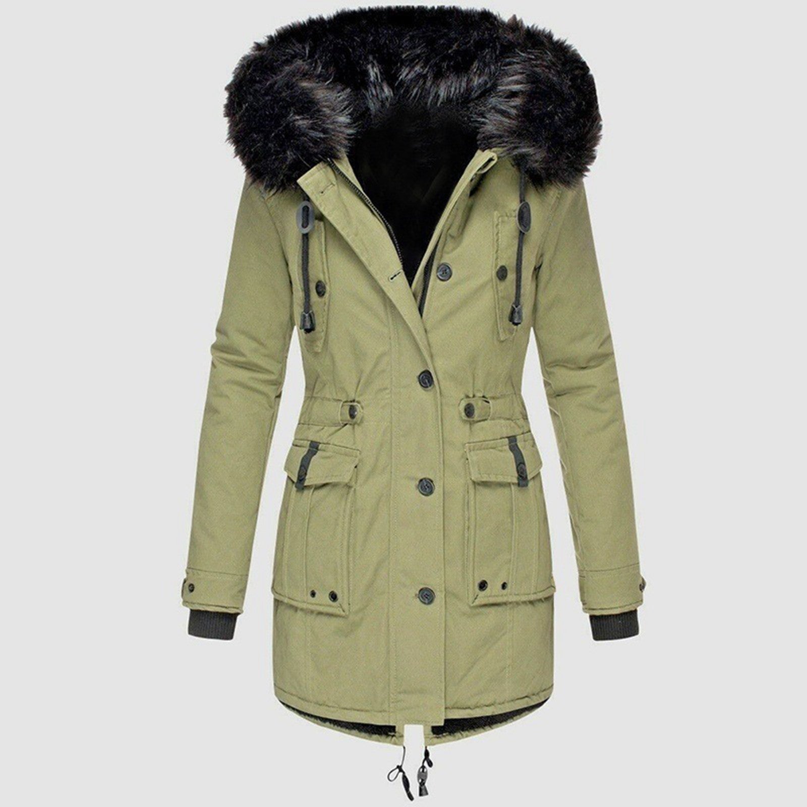 Studio Harvyn | Women – Tailored Mid-Length Coat - Faux Fur Hood