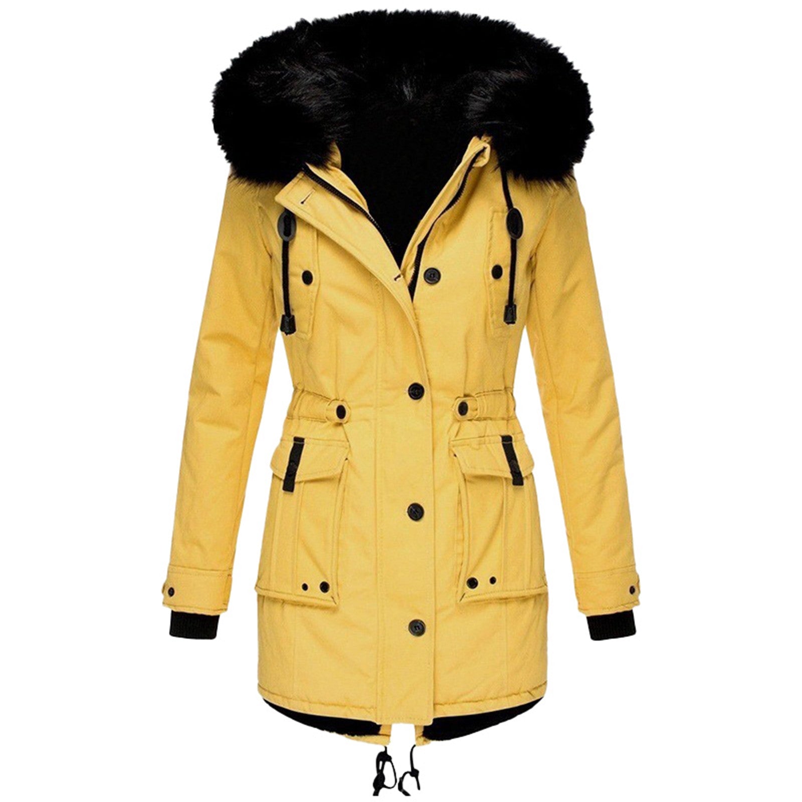 Studio Harvyn | Women – Tailored Mid-Length Coat - Faux Fur Hood