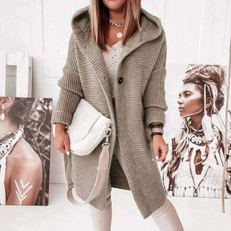 Studio Harvyn | Women – Long Hooded Knit Cardigan - Button Front