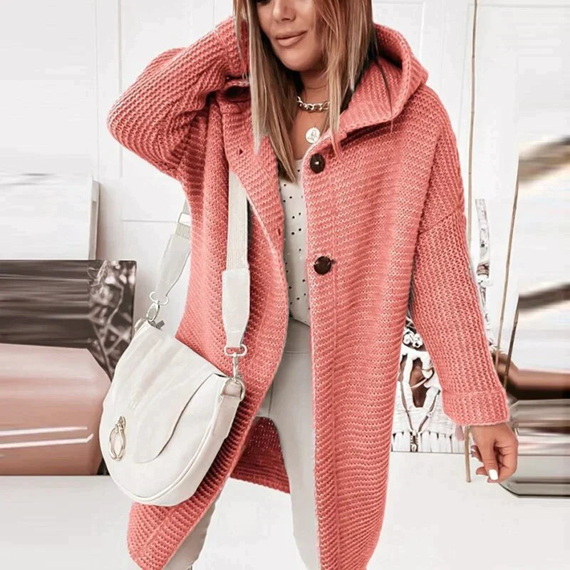 Studio Harvyn | Women – Long Hooded Knit Cardigan - Button Front