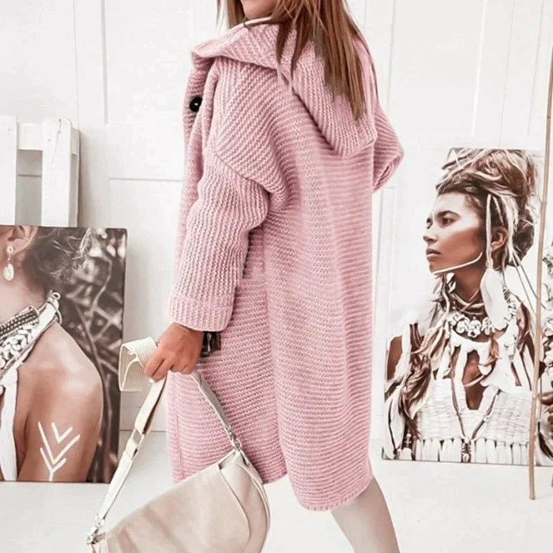 Studio Harvyn | Women – Long Hooded Knit Cardigan - Button Front