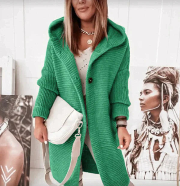Studio Harvyn | Women – Long Hooded Knit Cardigan - Button Front