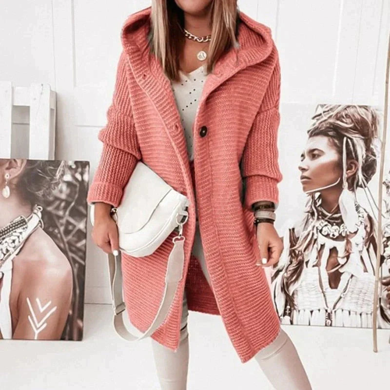Studio Harvyn | Women – Long Hooded Knit Cardigan - Button Front