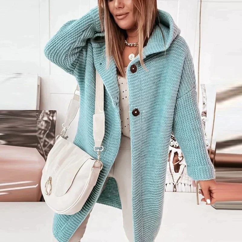 Studio Harvyn | Women – Long Hooded Knit Cardigan - Button Front