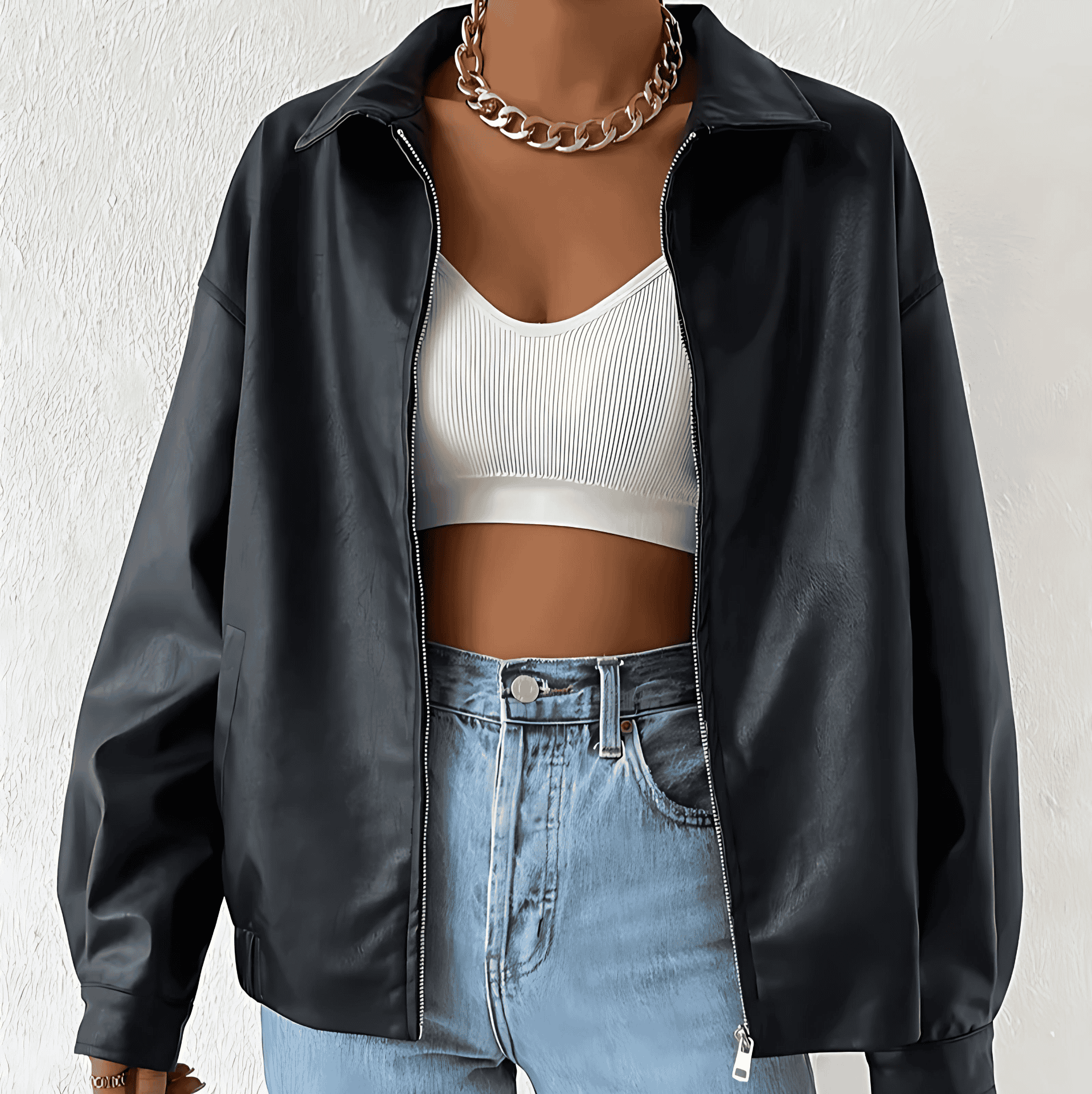 Women's - Faux Leather Jacket - Stylish & Versatile