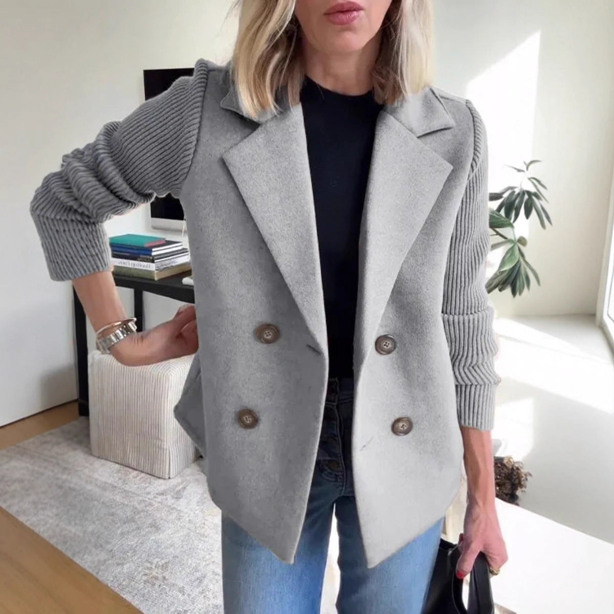 Studio Harvyn | Women - Puff Sleeves Blazer Jacket - Wool Blend
