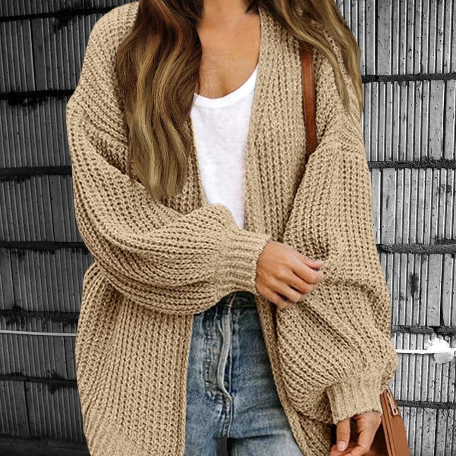 Studio Harvyn | Women - Chunky Knit Open Front Cardigan - Oversized Style